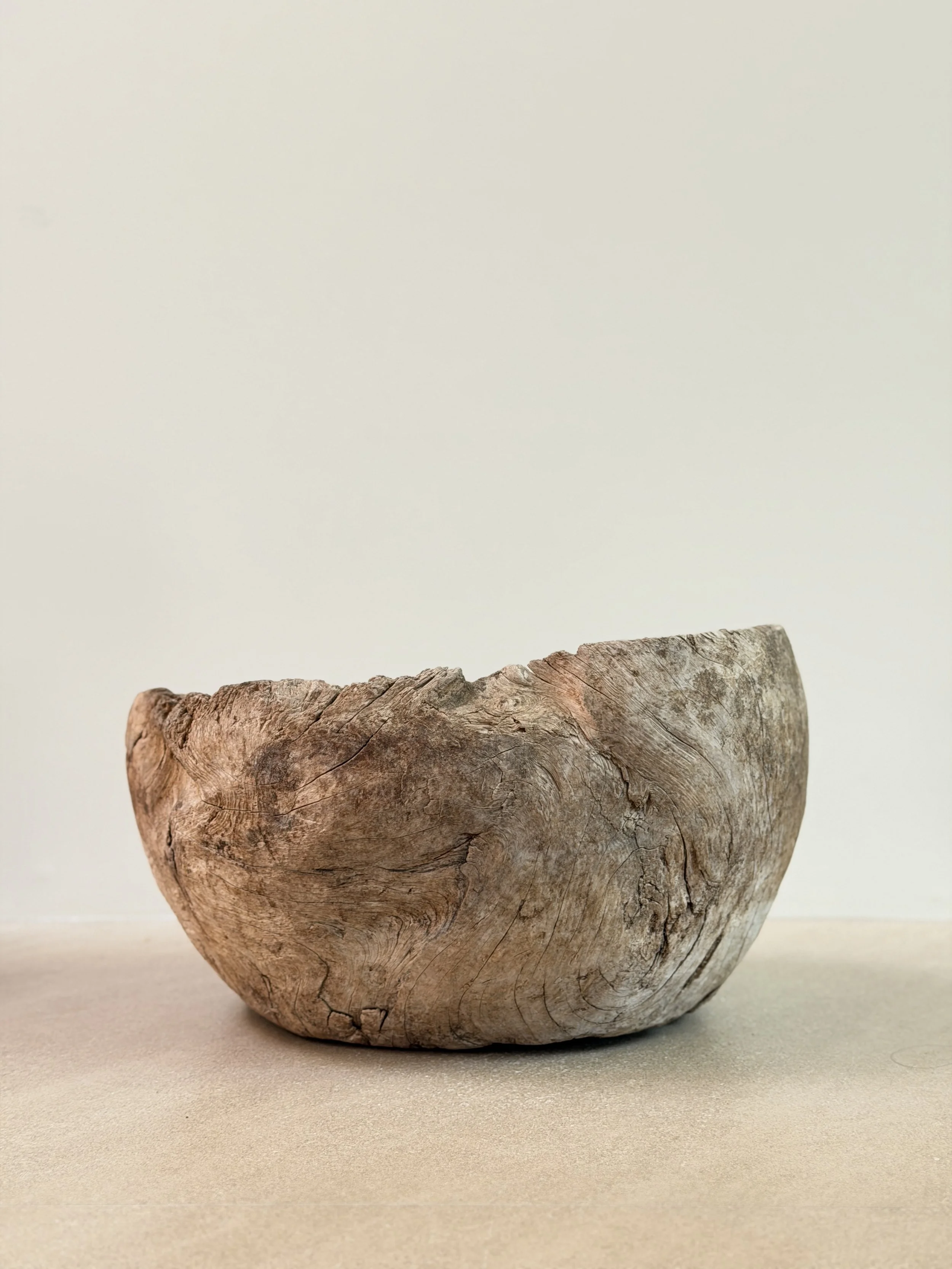 Large Primitive French Wooden Bowl, 19th Century