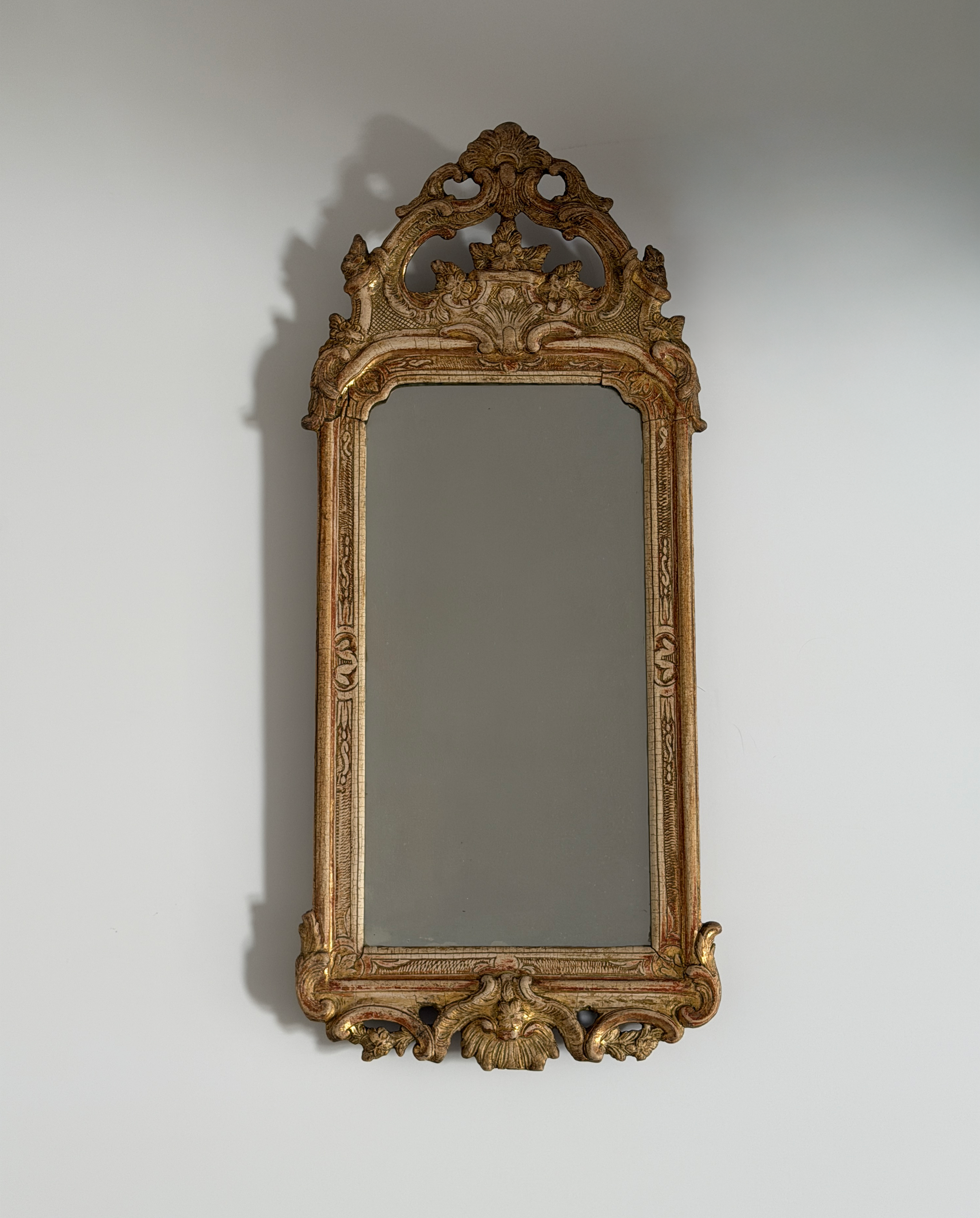 Period Rococo Mirror in Original Gilding and Old Glass, Signed Johan Åkerblad c. 1770
