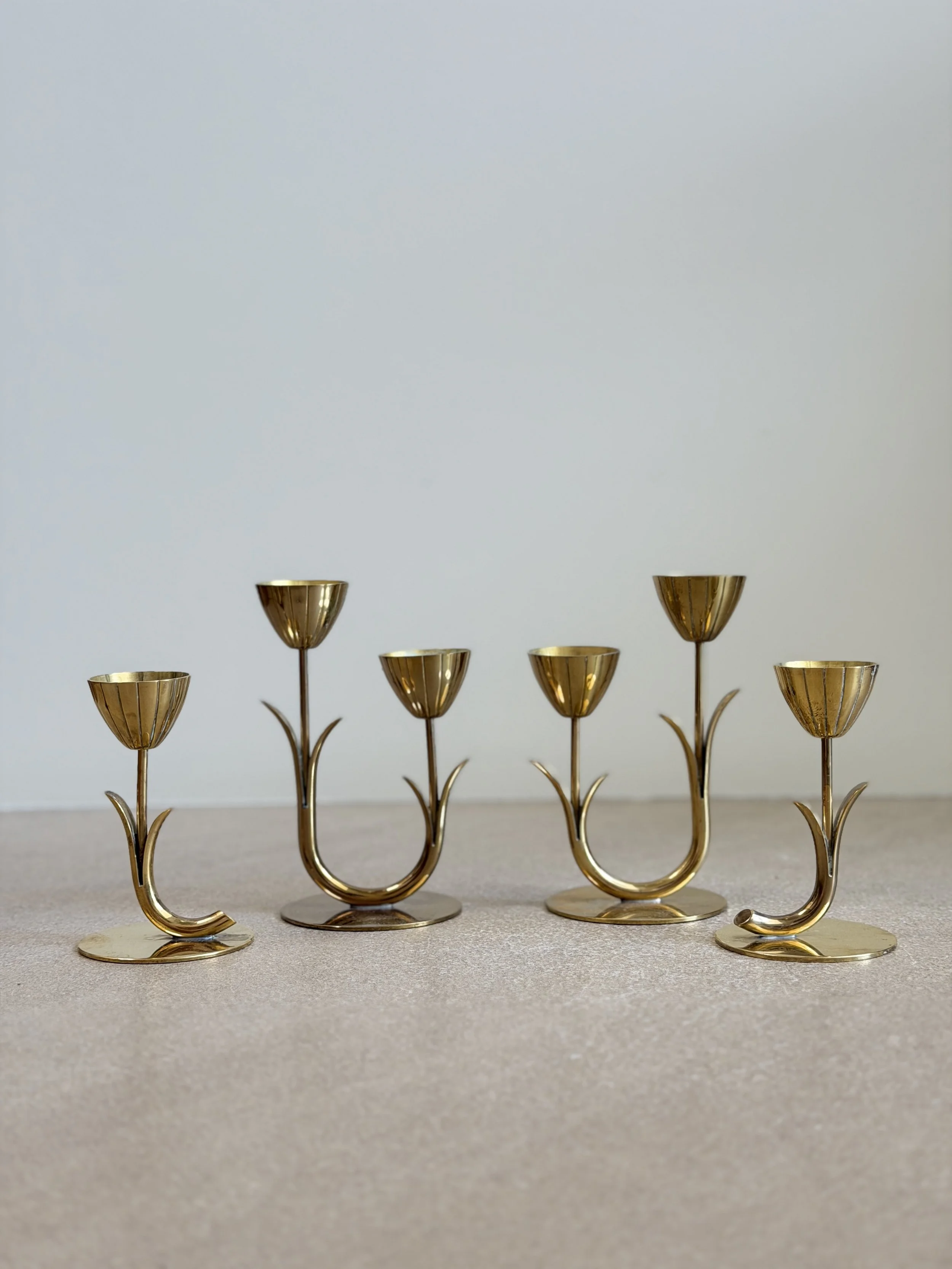 Small Swedish Candlesticks in Brass from Ystad Metall c. 1950