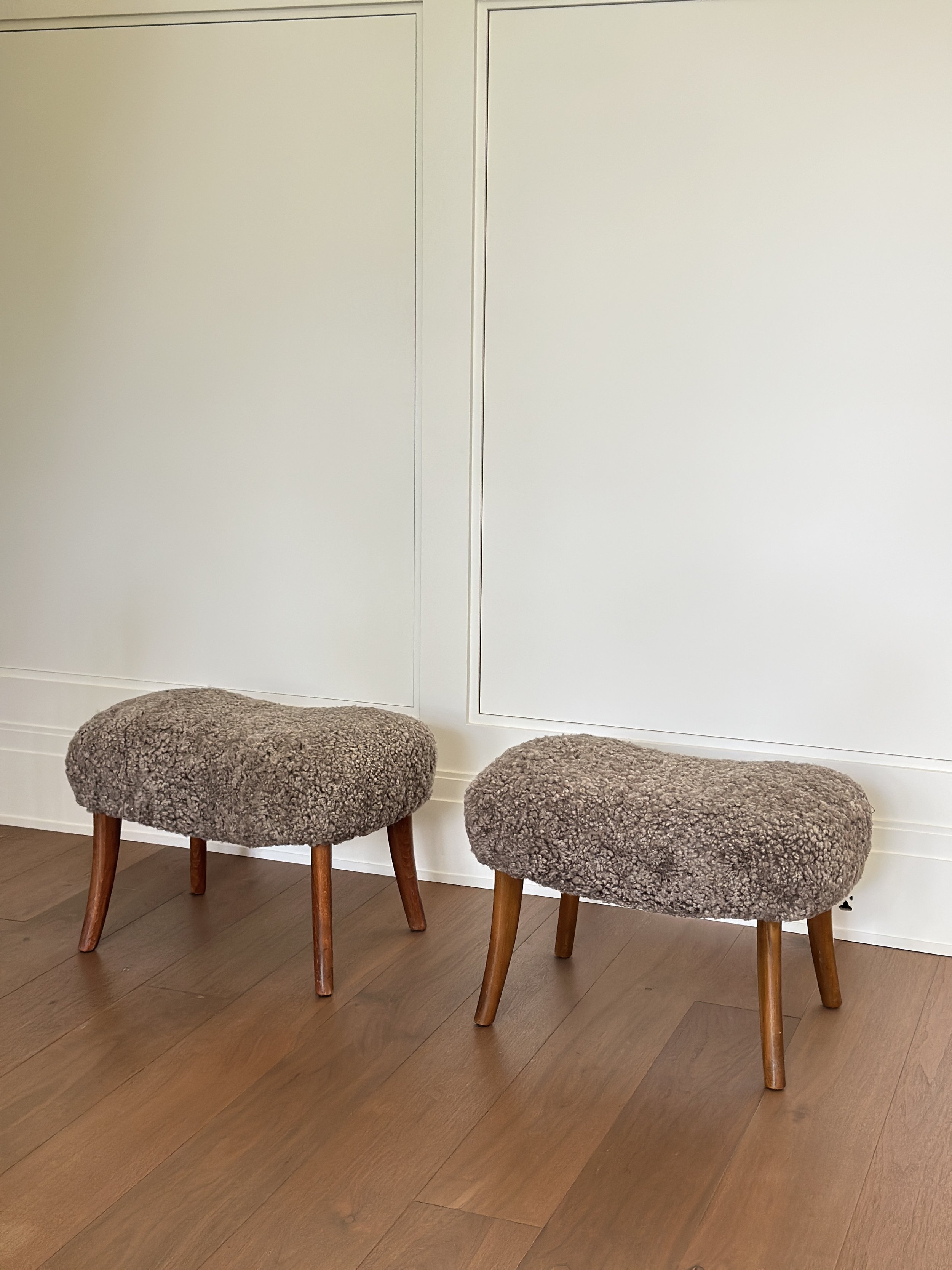Pragh Ottomans by Madsen and Schubert in Shearling, Denmark 1950s (One Available)