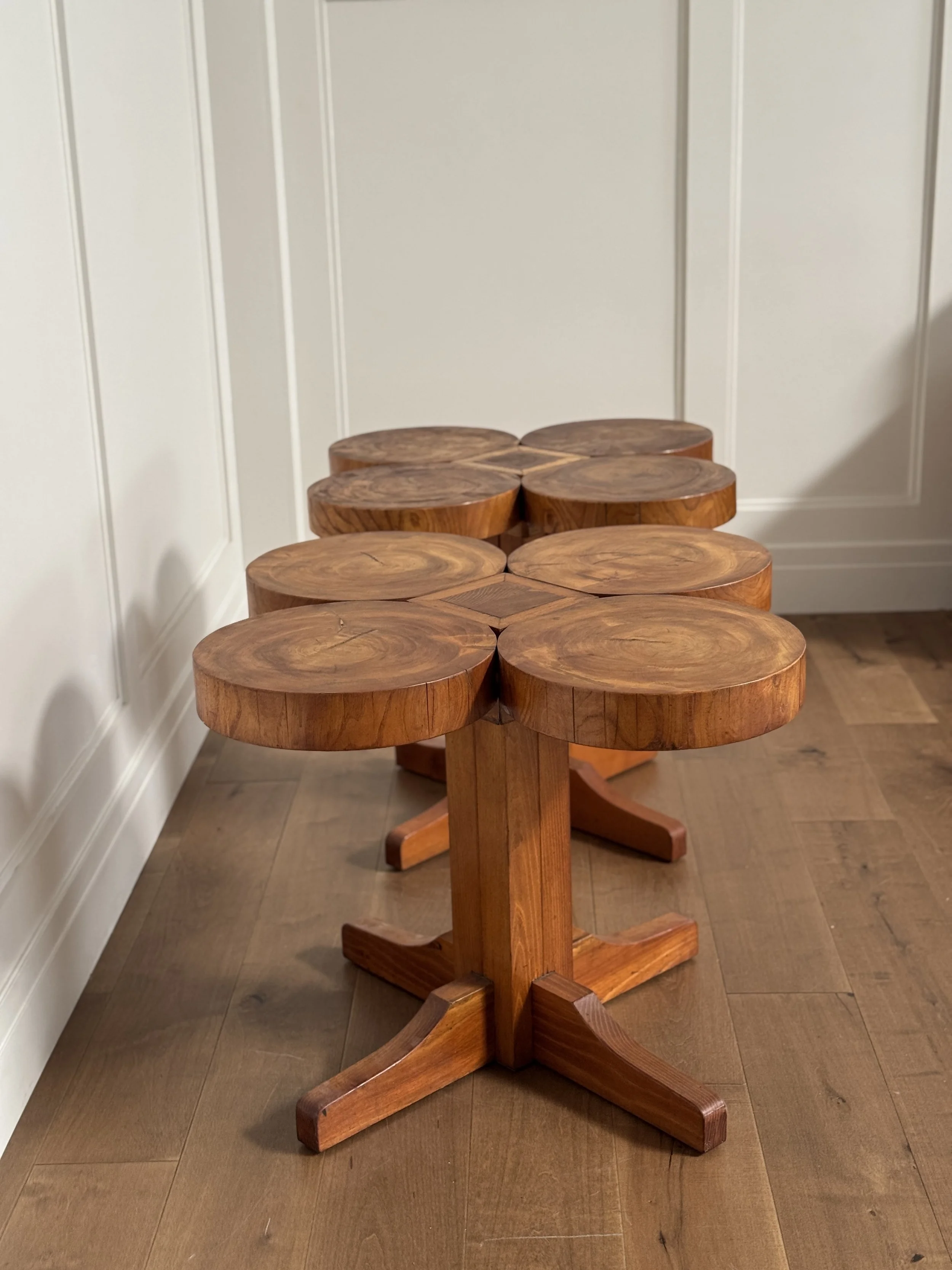 Pair of Flowers Tables in Elm and Beech, circa 1940s