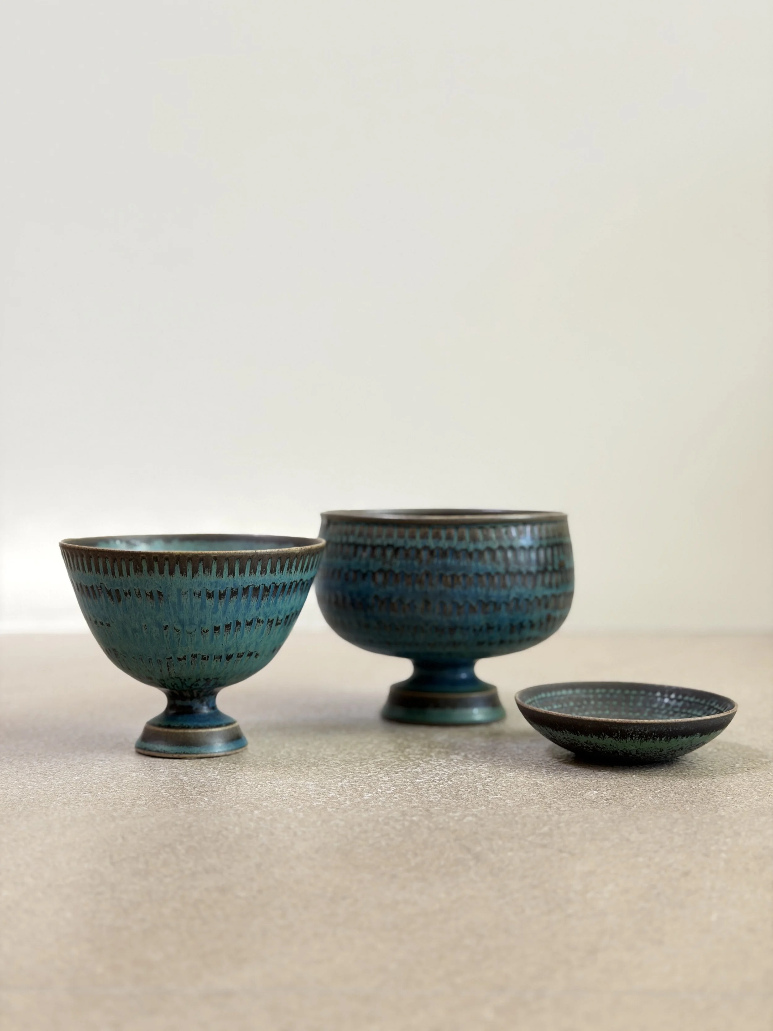 Small Footed Bowls by Stig Lindberg, Sweden 1950s