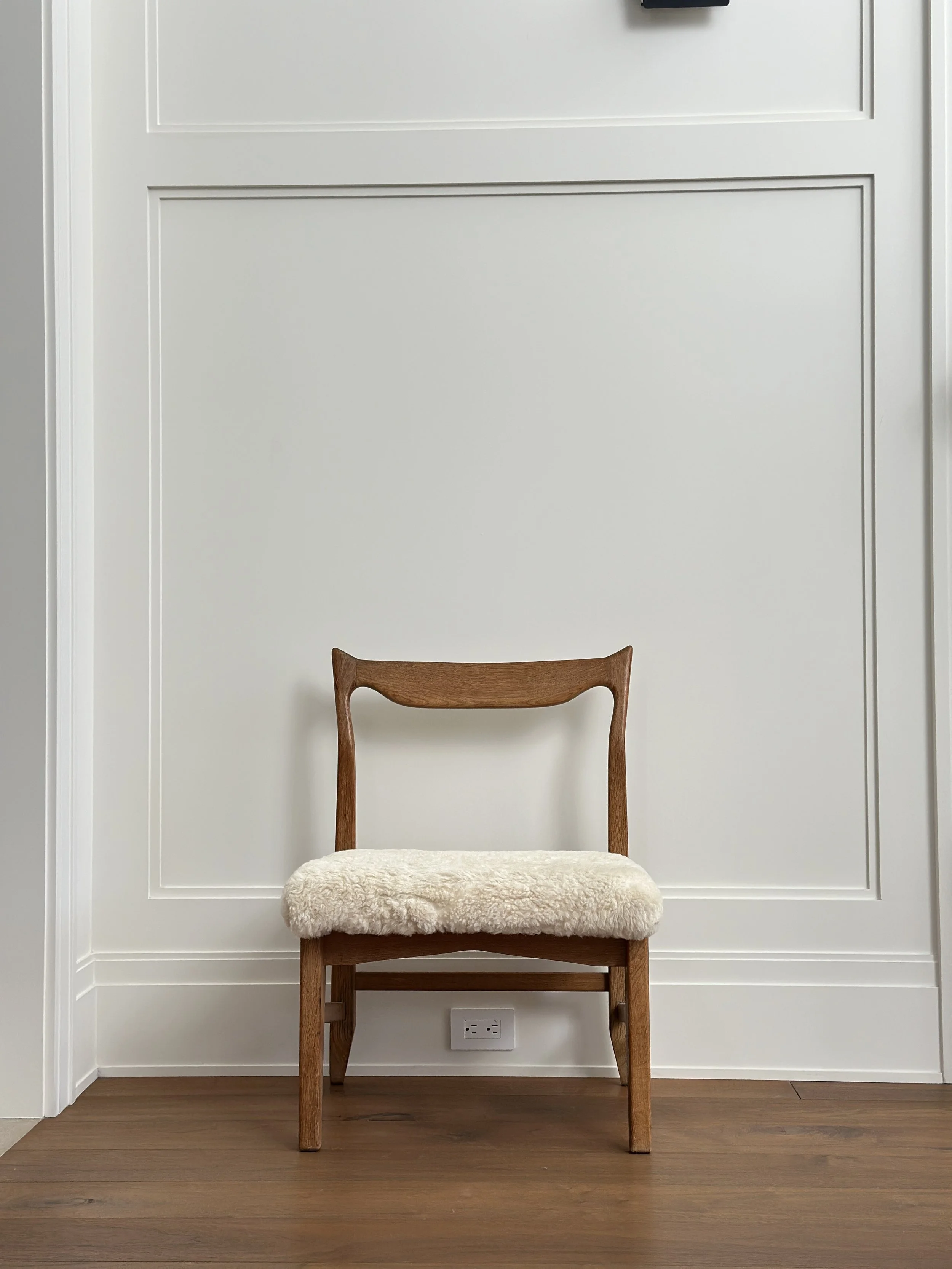 Large Chair by Guillerme et Chambron in Oak and Shearling, France 1950s