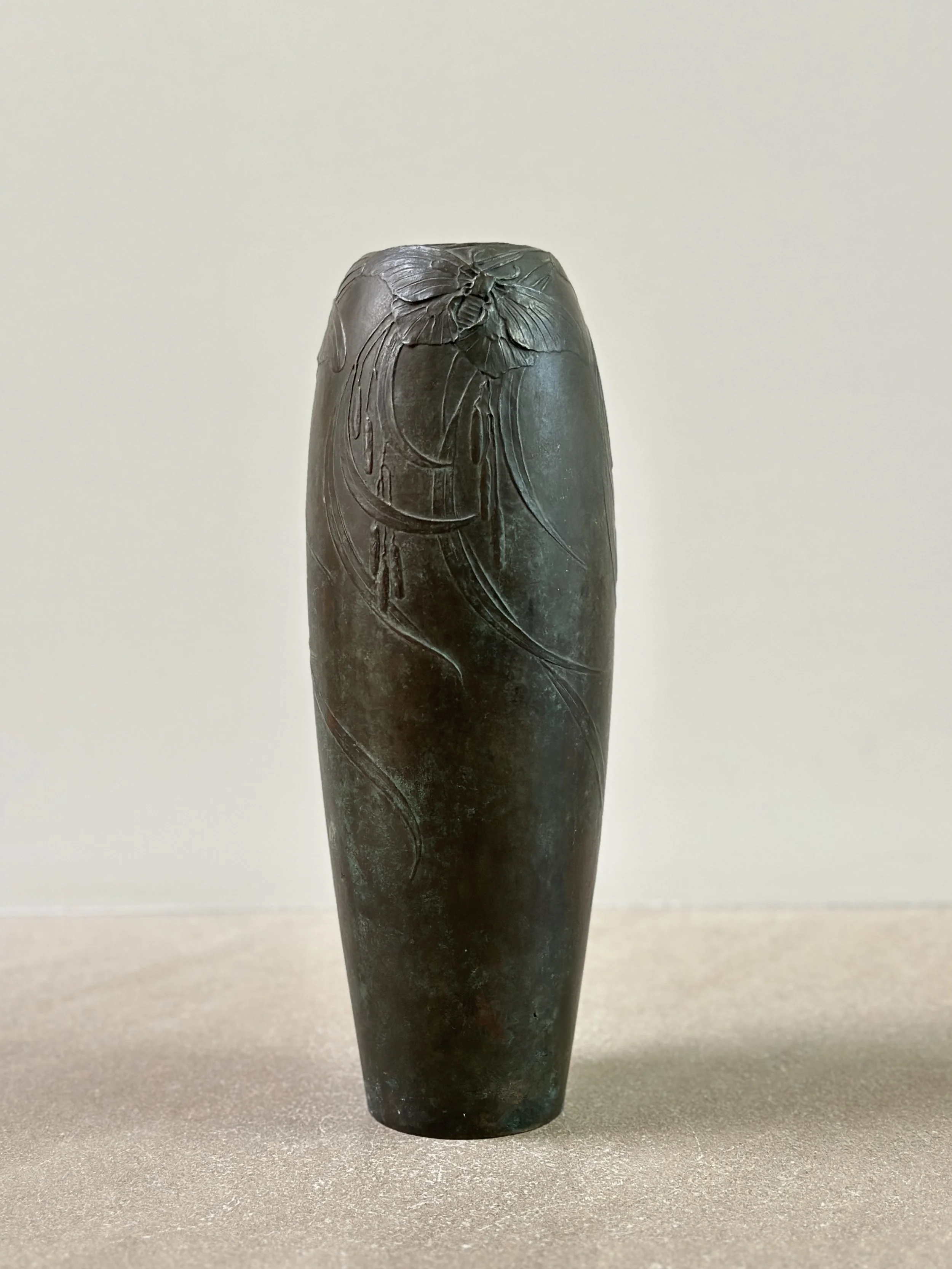 Tall Bronze Vase with Butterflies in Bronze by Hugo Elmqvist, Sweden c. 1900