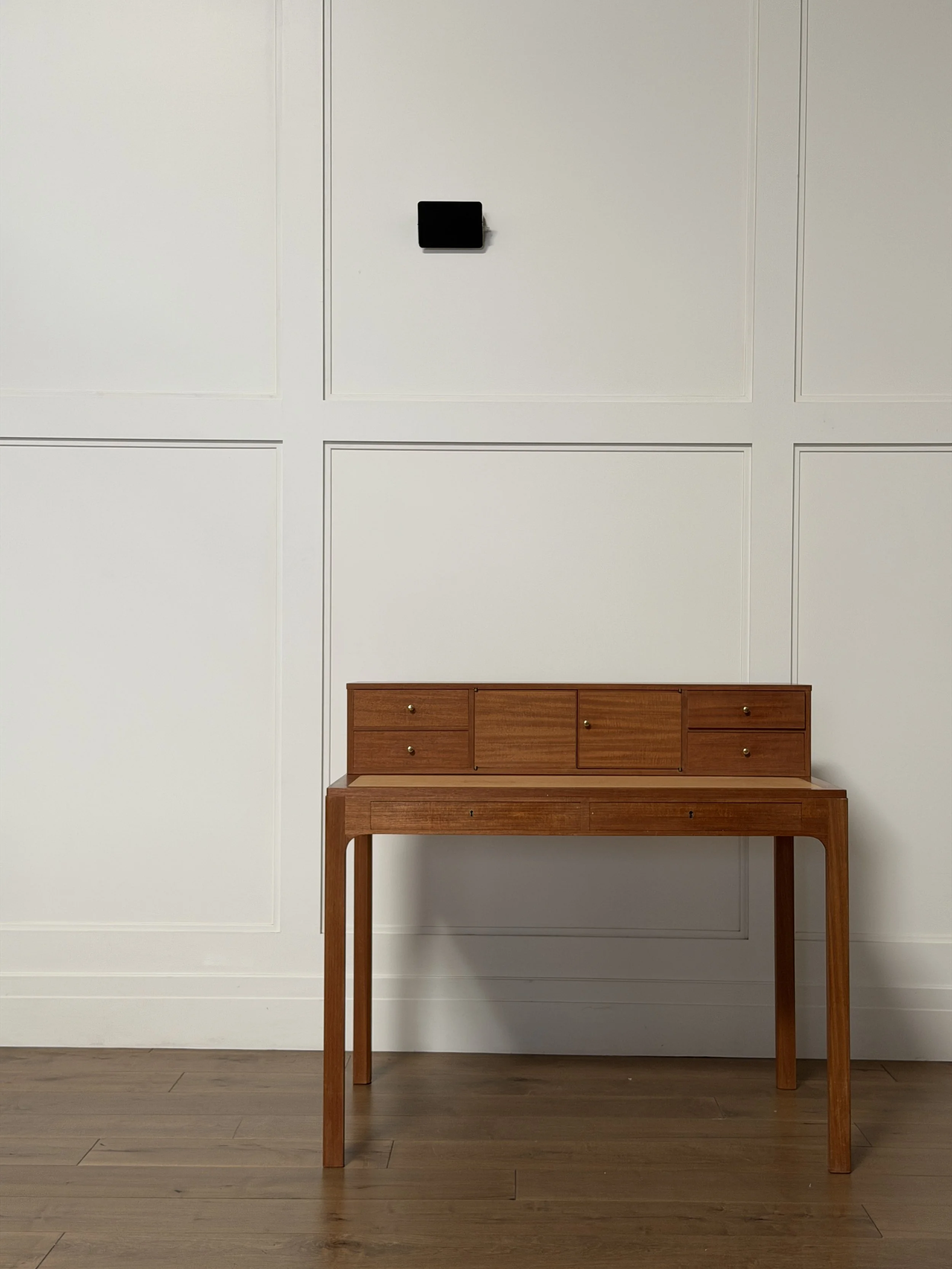 Bespoke Desk from the Malmsten Workshop School, Sweden 1983, in Mahogany, Boxwood and Leather.