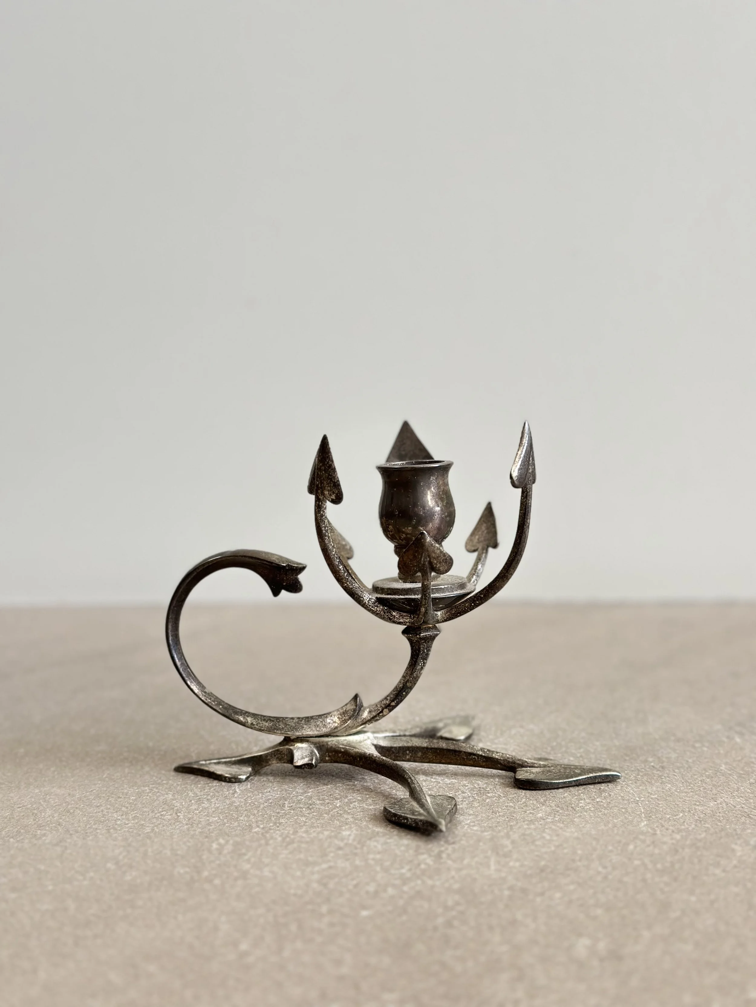 Rare Single Arts and Crafts Brass Candlestick by W.A.S. Benson, UK. c. 1900