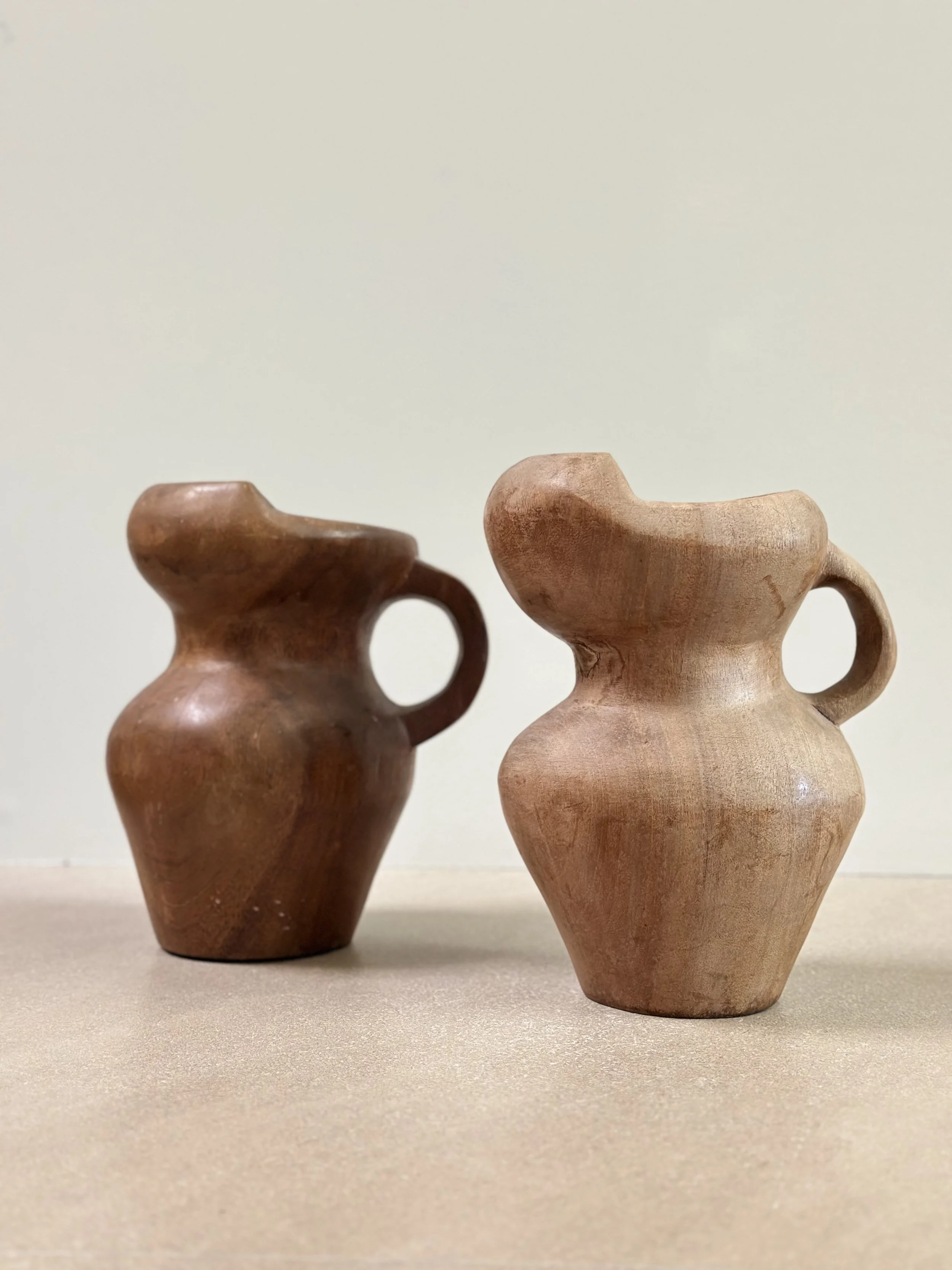 Midcentury Wood Carved Pitchers, France