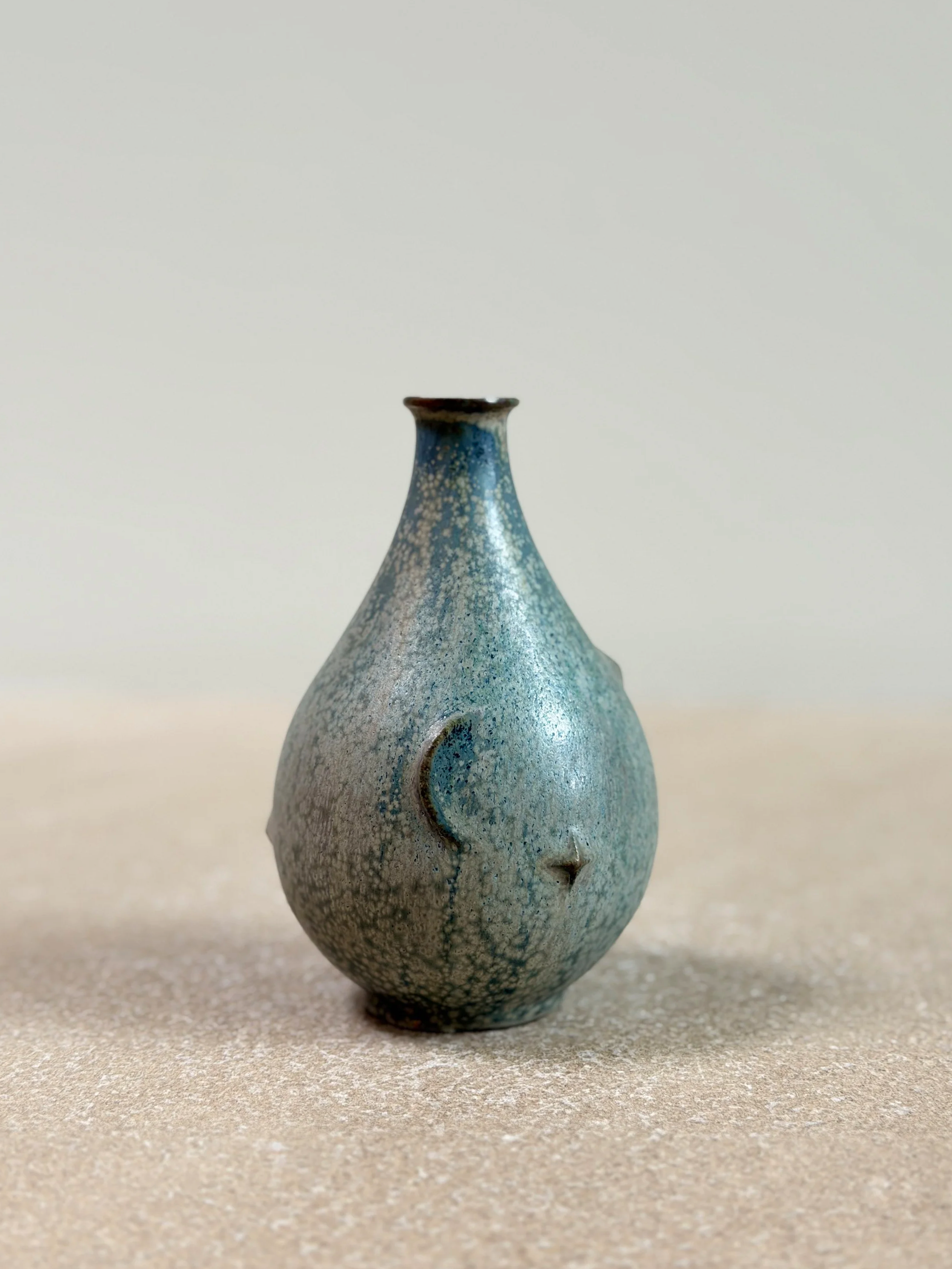 Arne Bang Blue Vase with Moon and Stars, Denmark 1930s