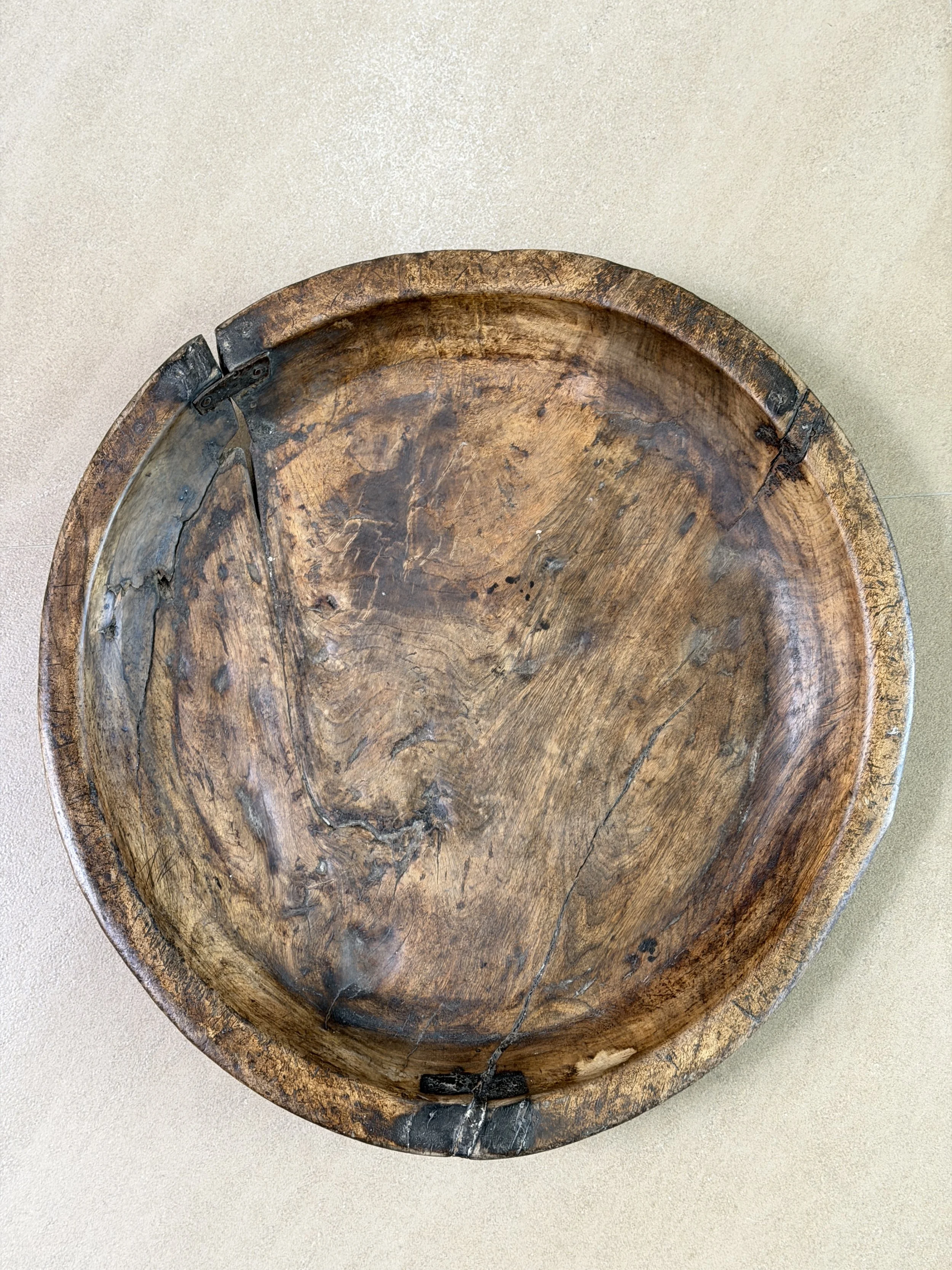 Massive African Wooden Tray with Old Repairs, c 1890