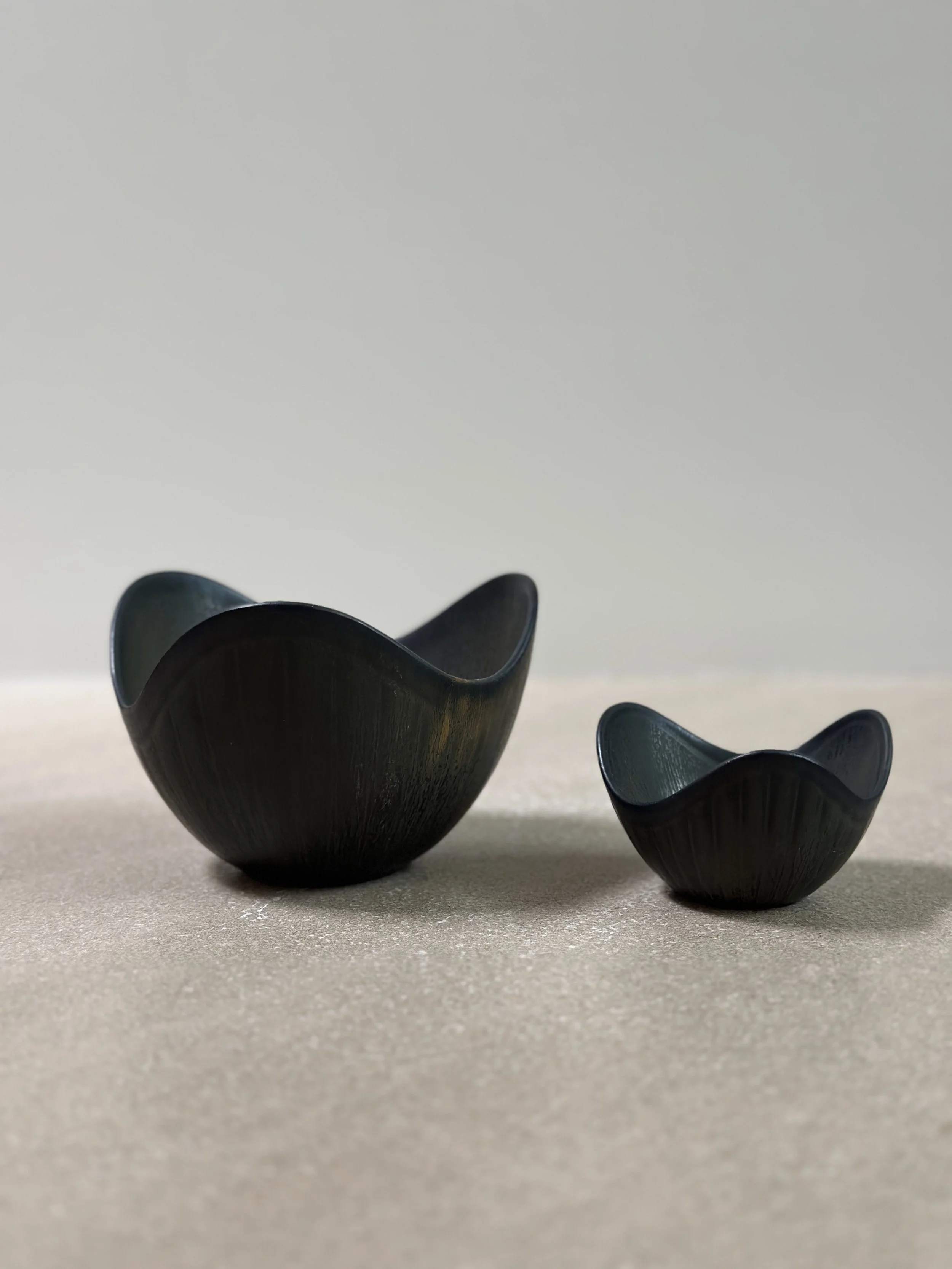 Large and Small Black Bowls by Gunnar Nylund, Sweden 1950s