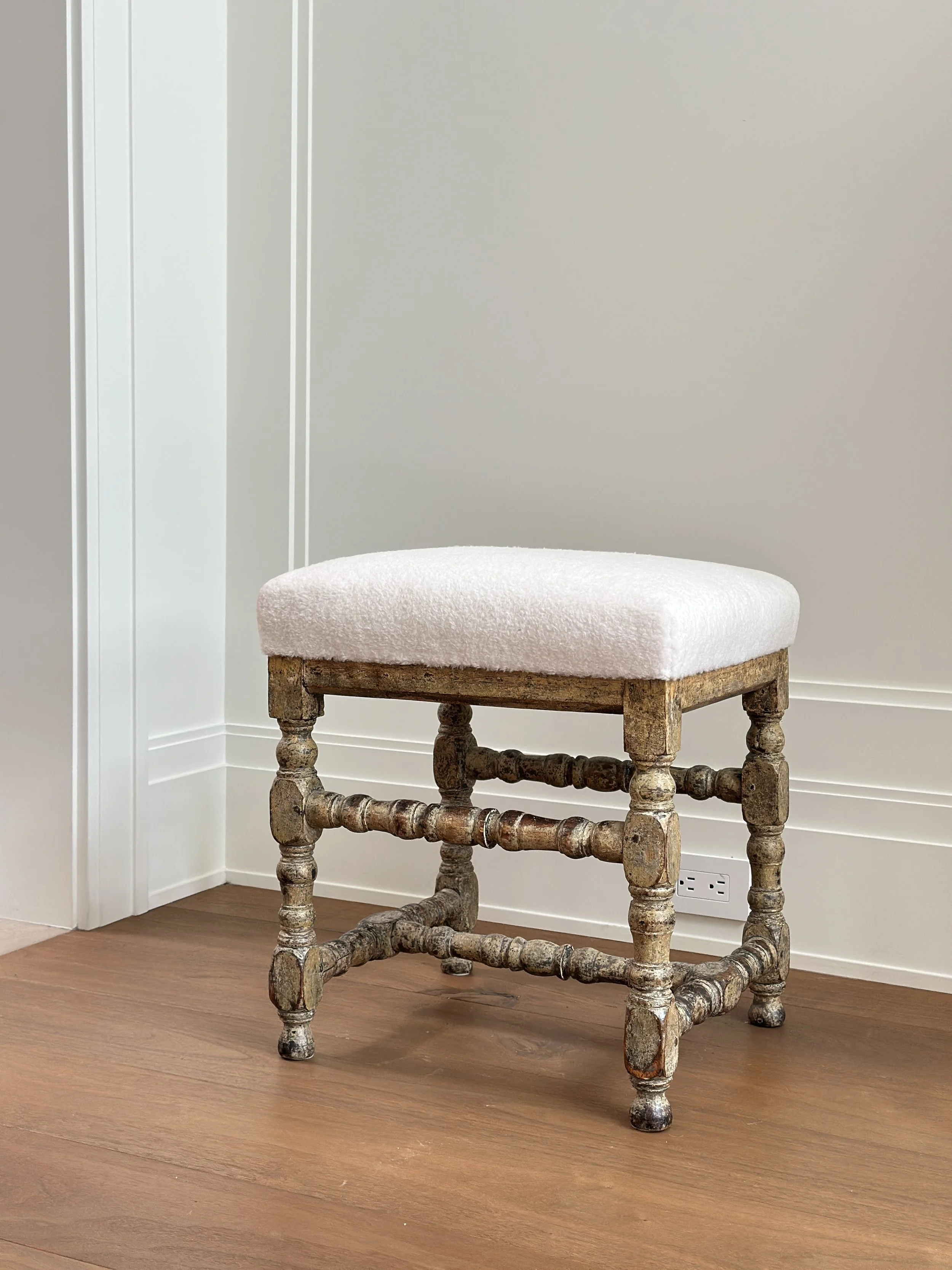 Newly Upholstered Baroque Stool, Sweden