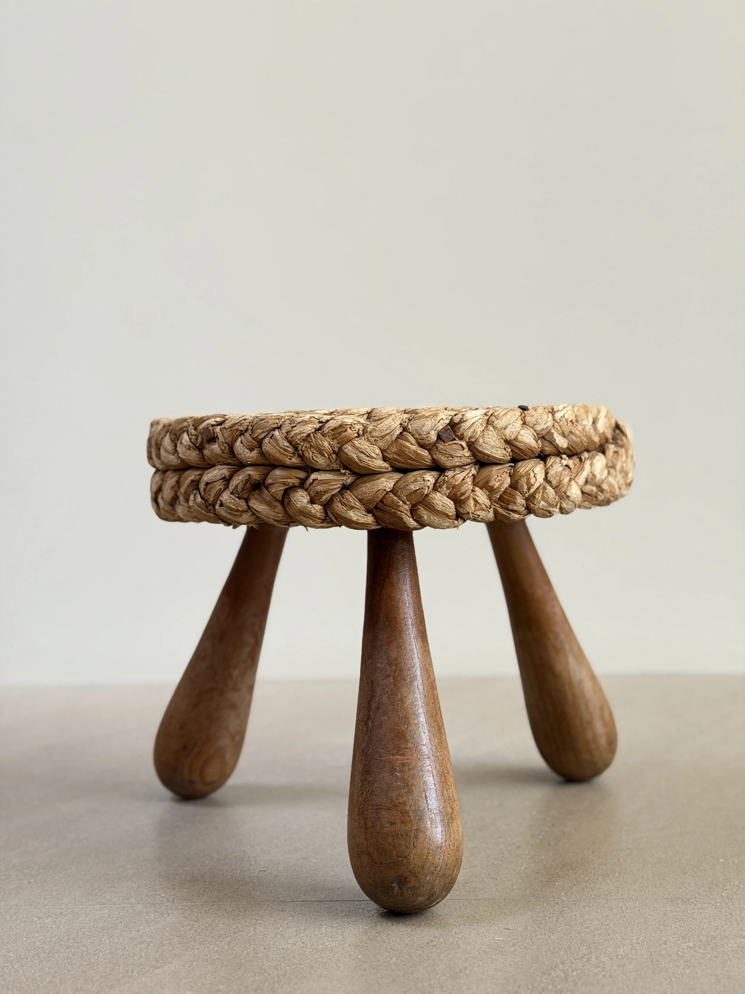Stool by Audoux Minet in Rope and Oak, France 1950s