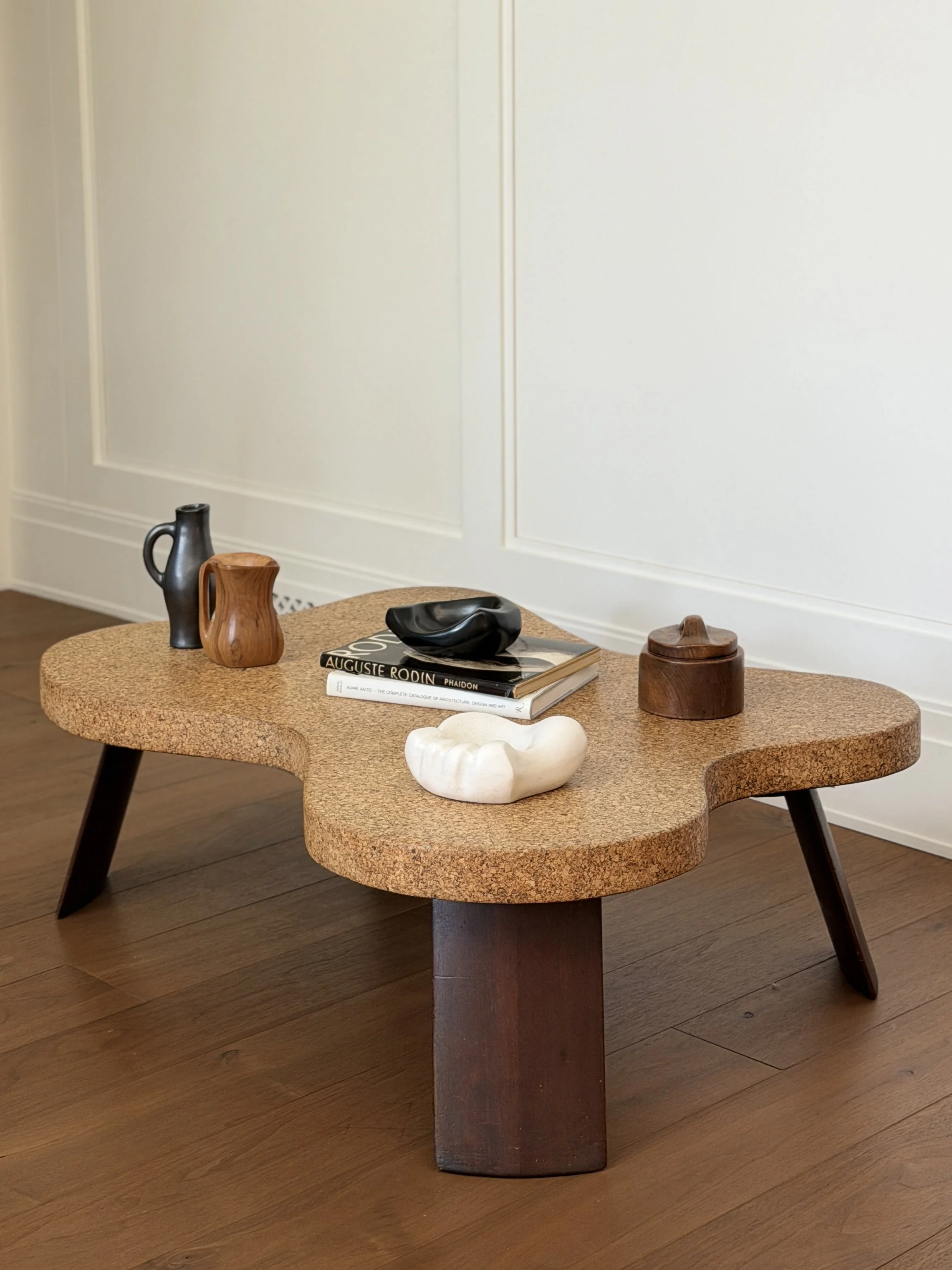 Rare Amoeba Coffee Table '5005' by Paul T. Frankl in Cork and Mahogany