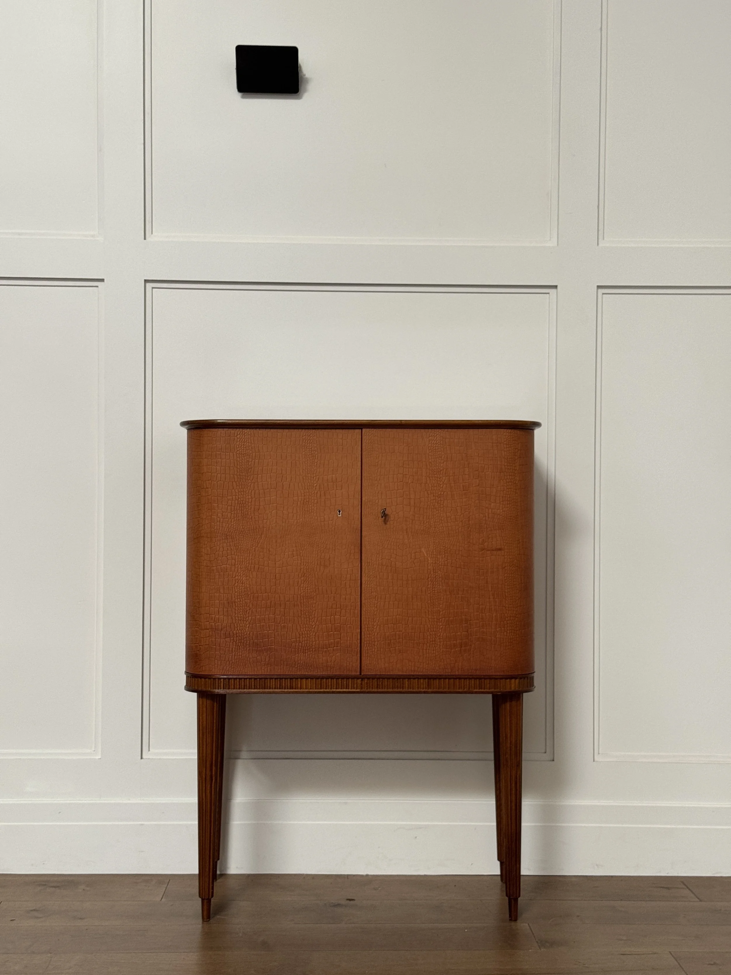 Stunning Leather and Mahogany Bar Cabinet by AB Forenade Mobelfabrikerna, Sweden 1950s