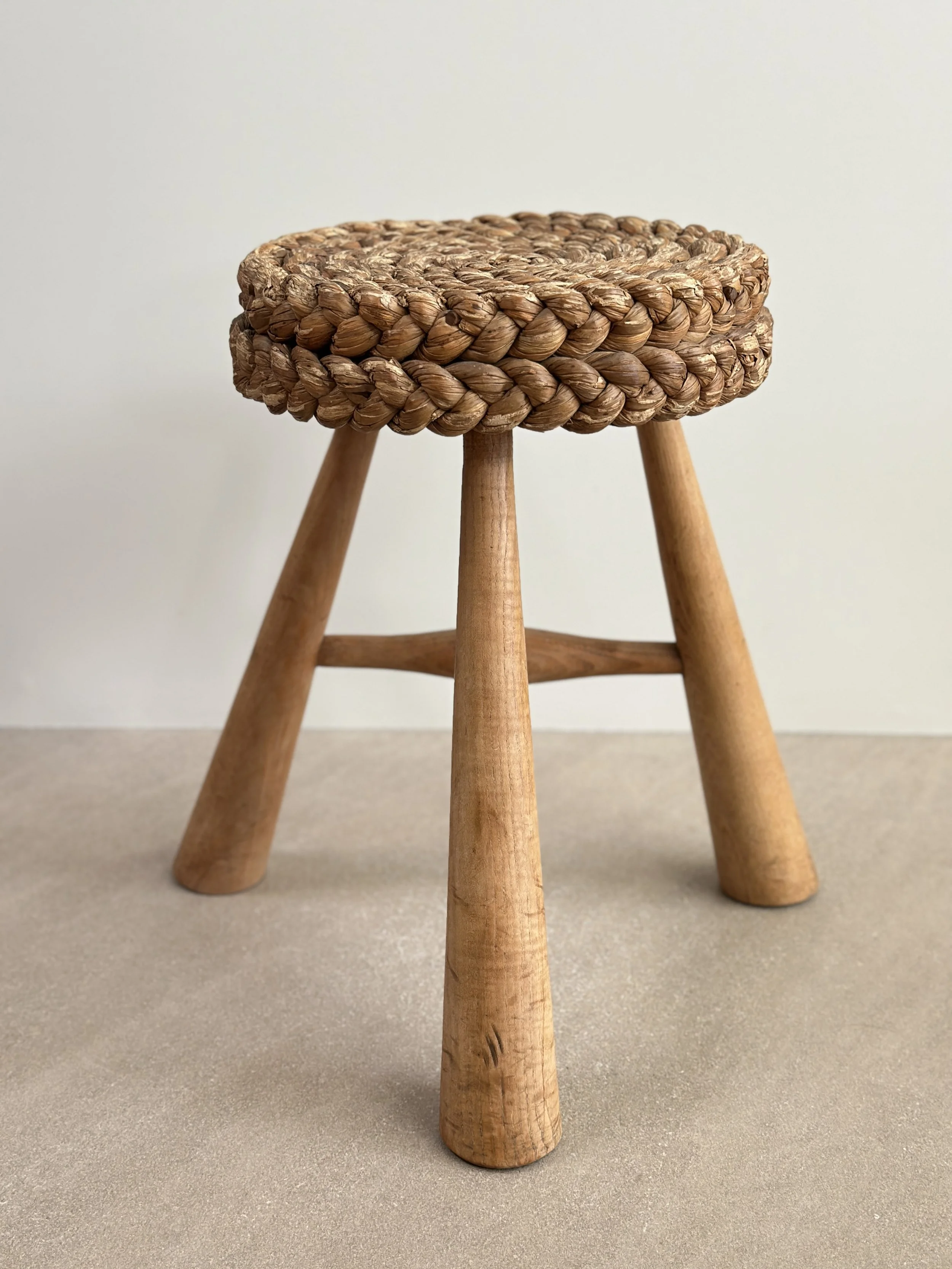 Rope and Wood Stool by Audoux and Minet, France c. 1950