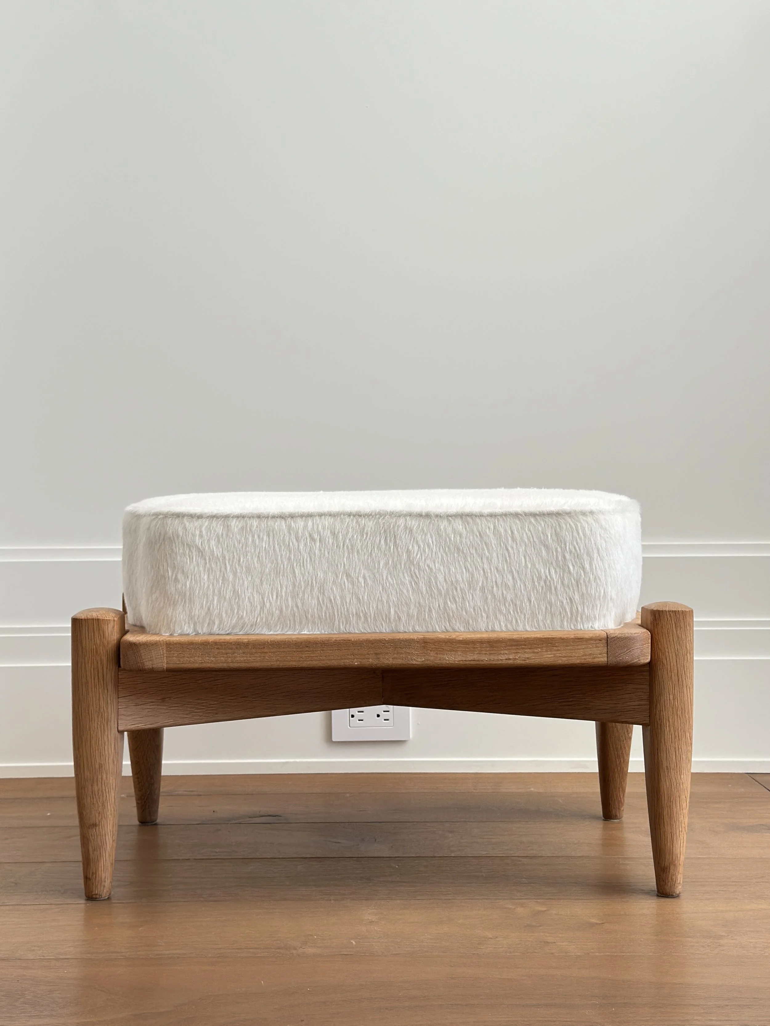 Upholstered Stool by Guillerme et Chambron in Oak and Alpaca, France 1950s SOLD