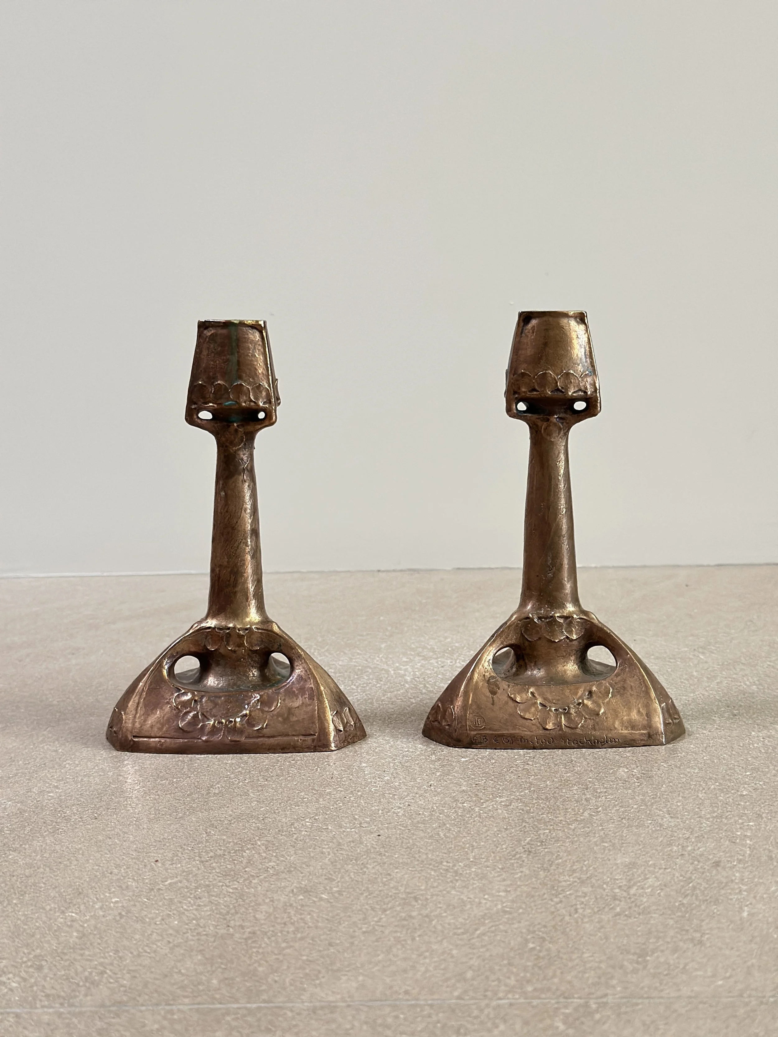 Rare Bronze Candlesticks by Elsa Kock for Hugo Elmqvist, Sweden c 1900