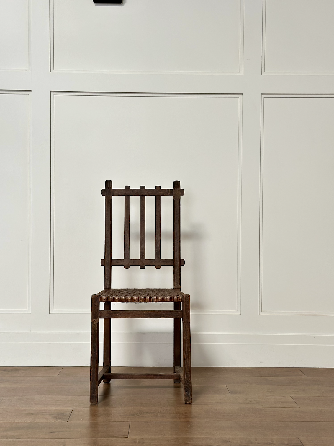 Folk Art Chair in Oak and Cane, Late 19th Century