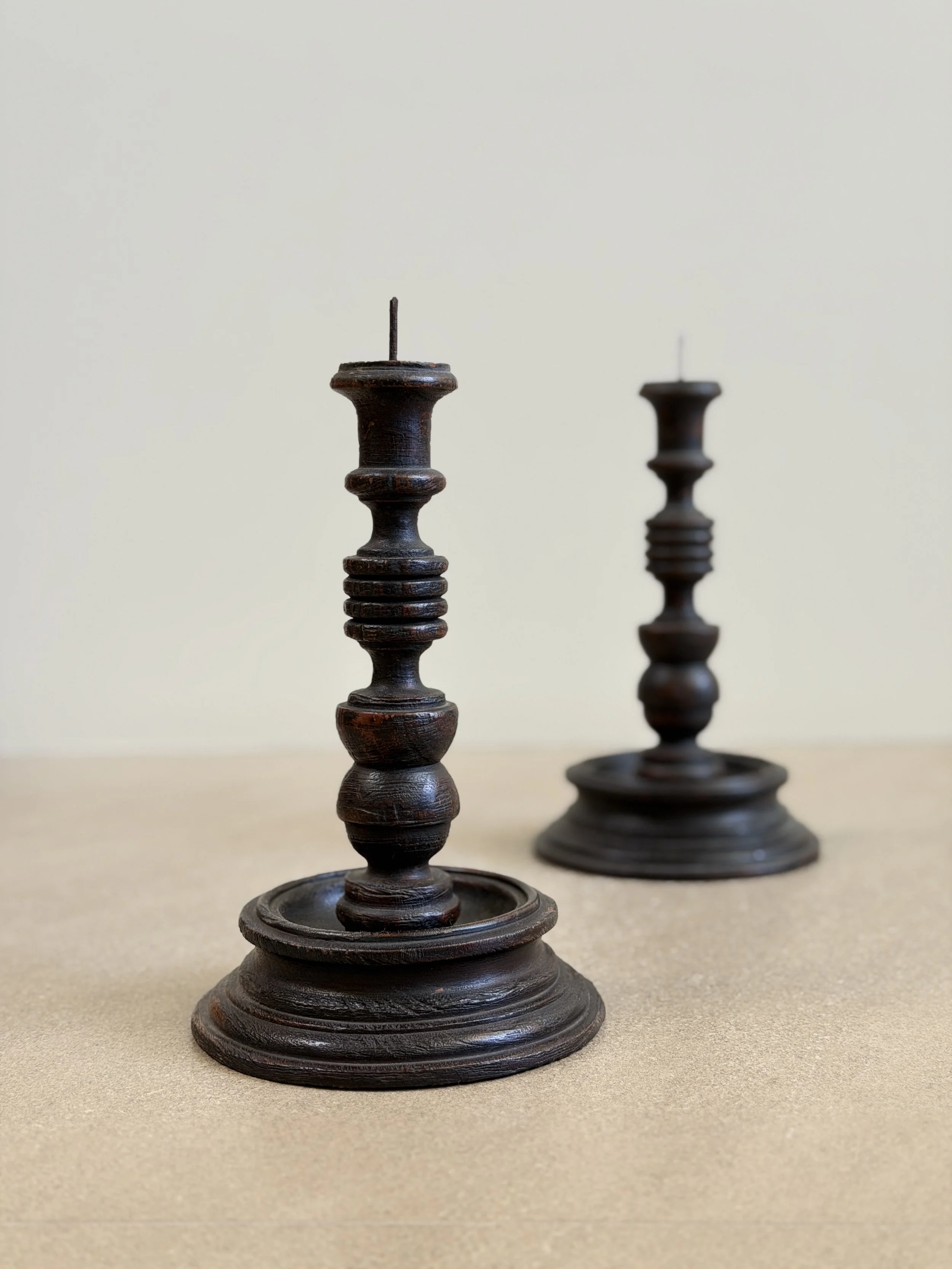 Carved Italian Candlesticks in Wood, 17th Century