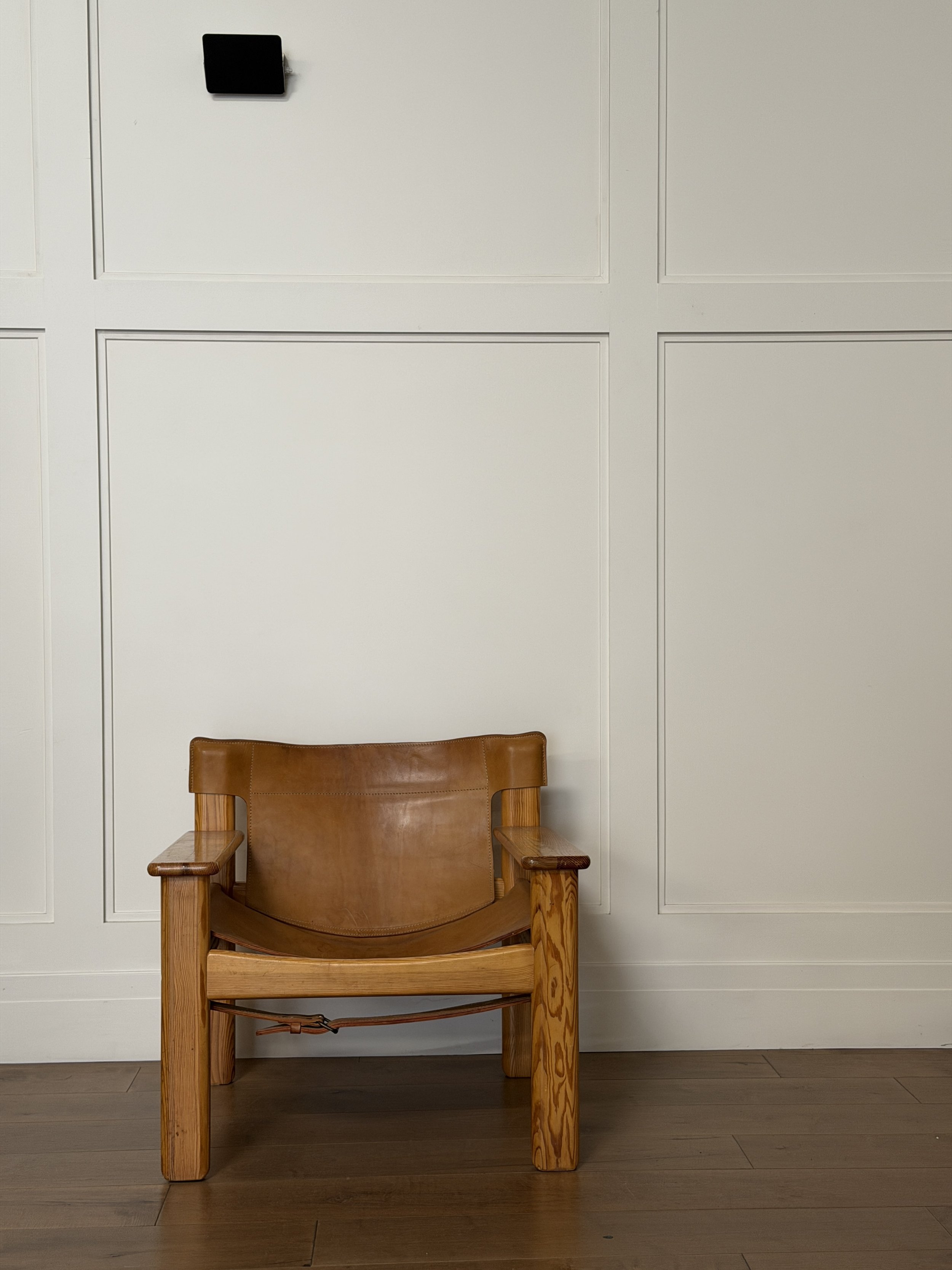 Natura Armchair by Karen Mobring in Patinated Leather and Pine, Sweden, 1970s