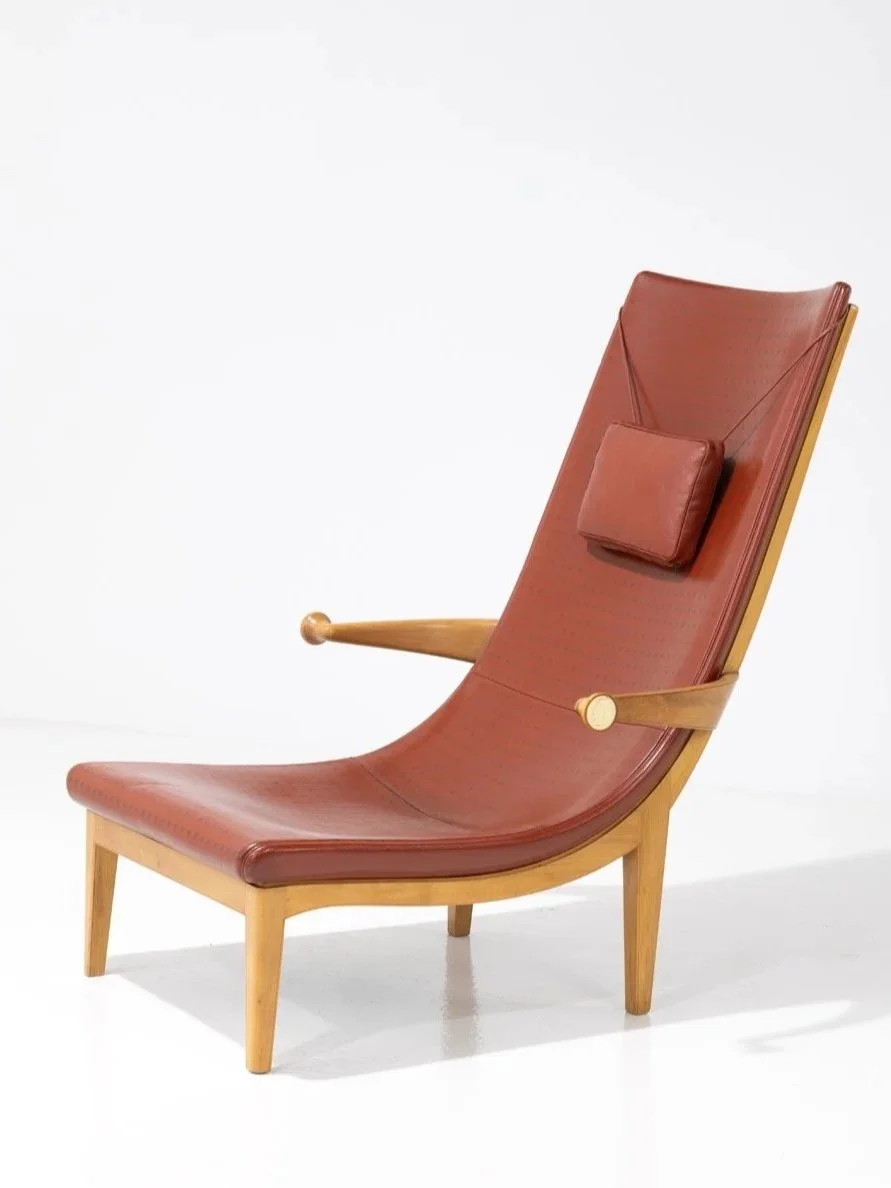 Rare 'Senna' Chair by Erik Gunnar Asplund in Walnut, Decorated Leather and Makers Marks, Cassina 1983