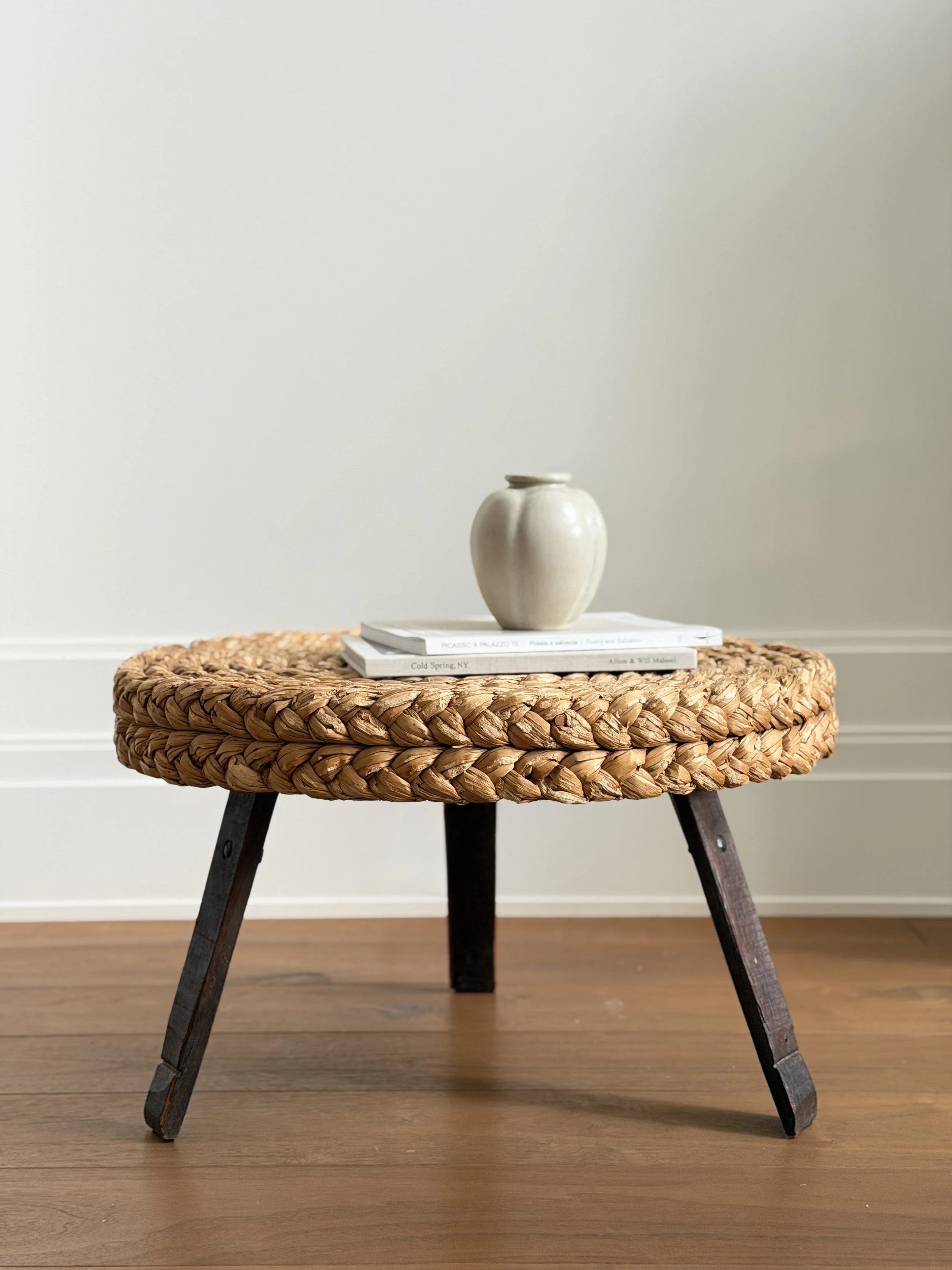 Small Rope and Wood Coffee Table by Audoux Minet, France 1950s