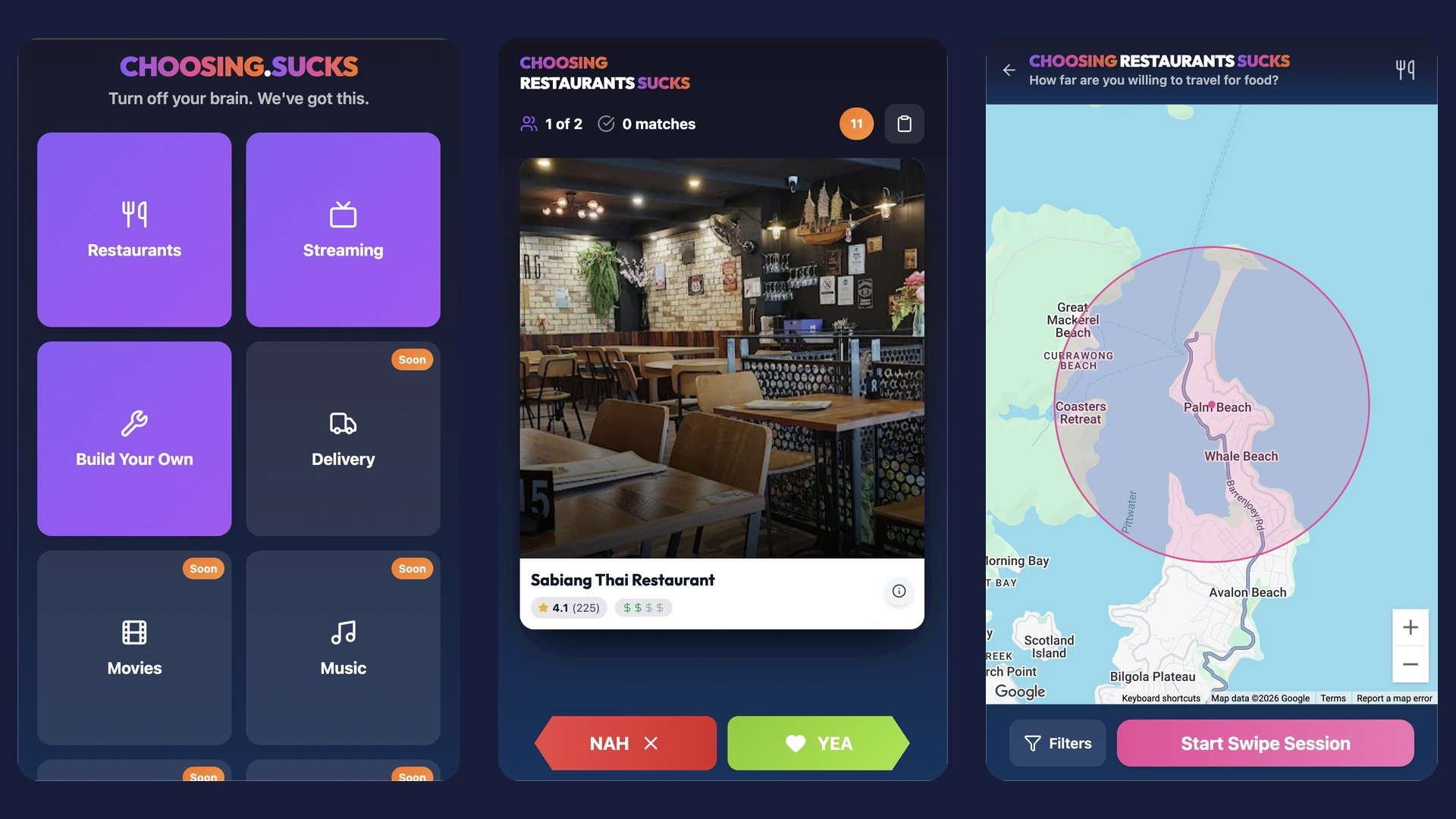 Choosing.sucks: swipe-to-agree app for picking where to eat