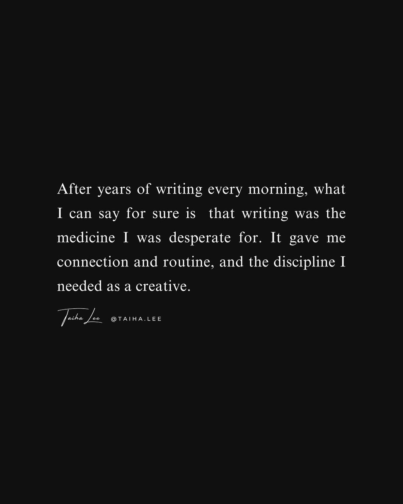 After years of writing every morning, what I can say for sure is that writing was the medicine I was desperate for. It gave me connection and routine, and the discipline I needed as a creative. 
⠀⠀⠀⠀⠀⠀⠀⠀⠀
From my book, Waking Up, which is available o
