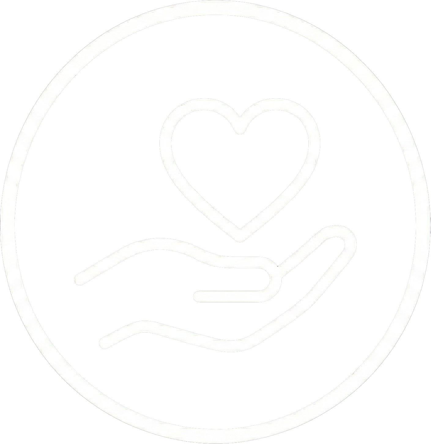Icon van een hand die een hart vasthoudt, binnen een cirkel.