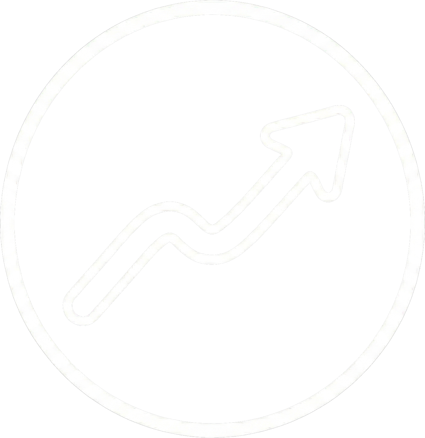 Een witte lijntekening van een stijgende pijl in een zwart cirkel.