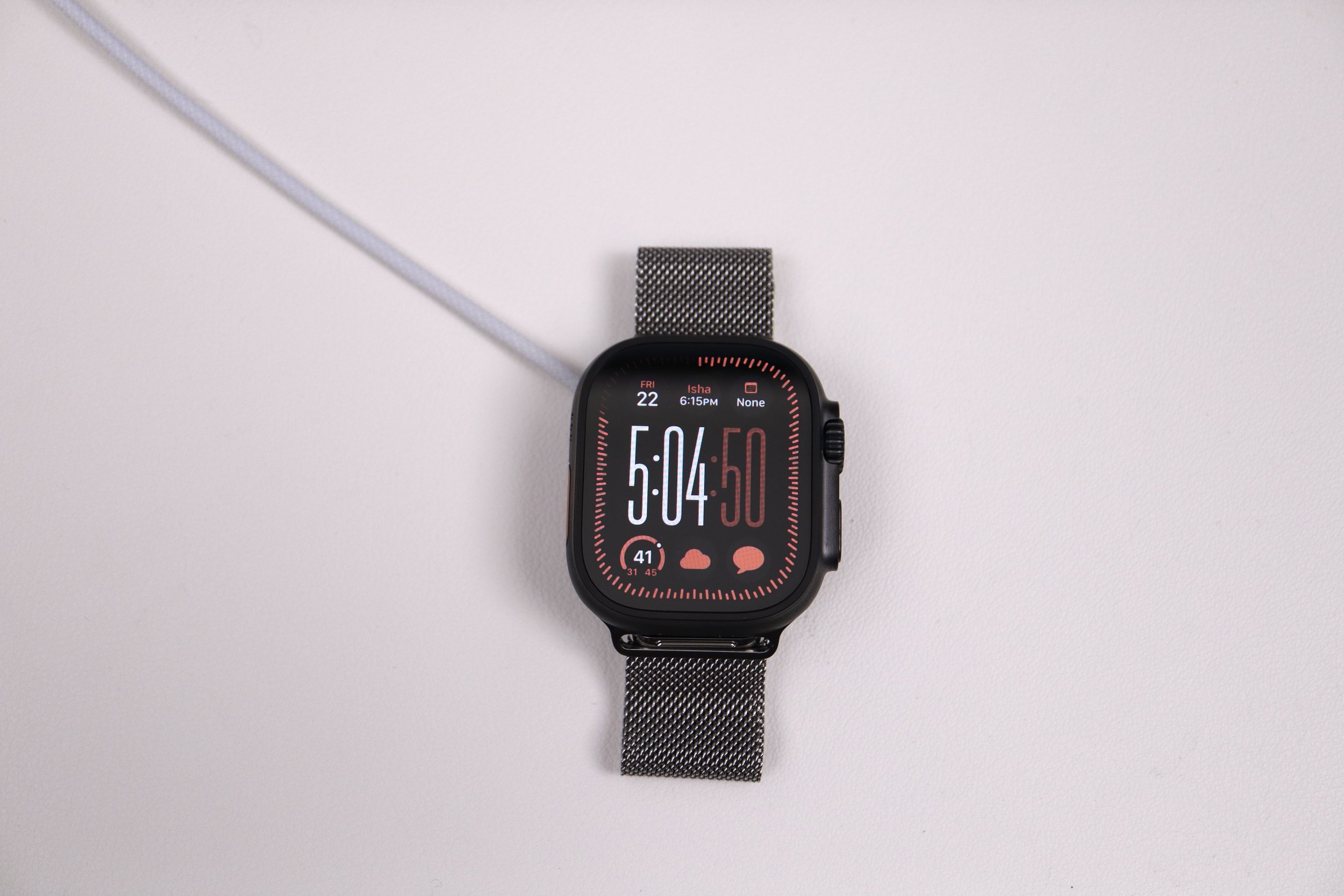 slate watch with natural steel band