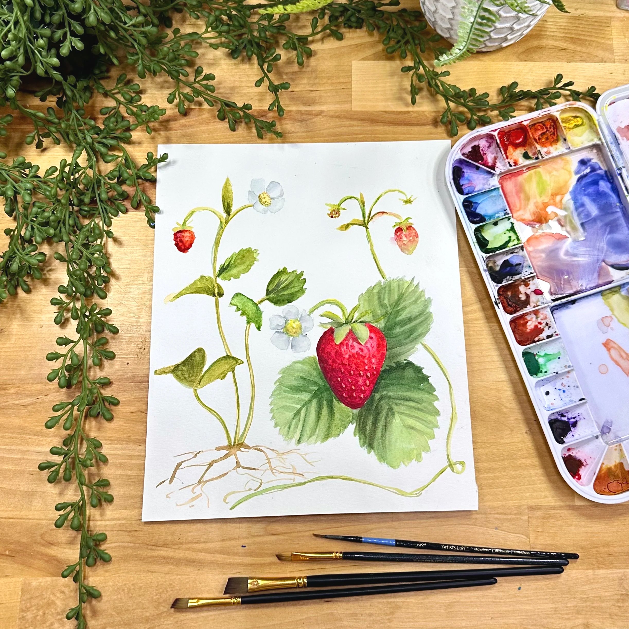 Summer Strawberries in Watercolor July 21st