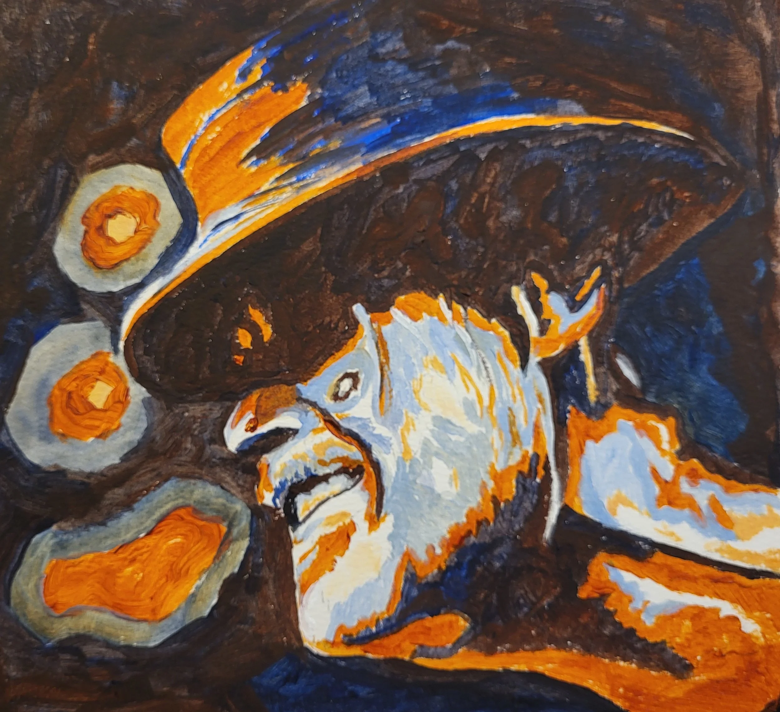 Close-up of Vincent van Gogh's painting 'The Starry Night' featuring swirling patterns of stars and moon in a night sky with a dark landscape below.