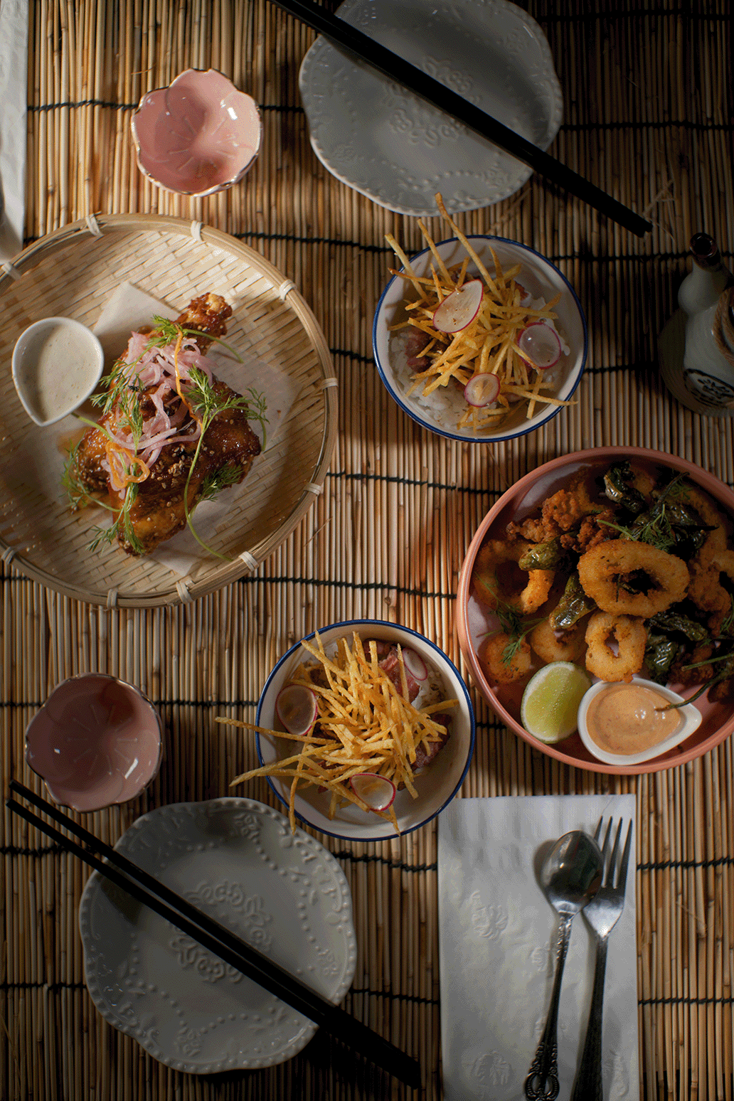 appetizer calamari chicken wings beef bowl rice