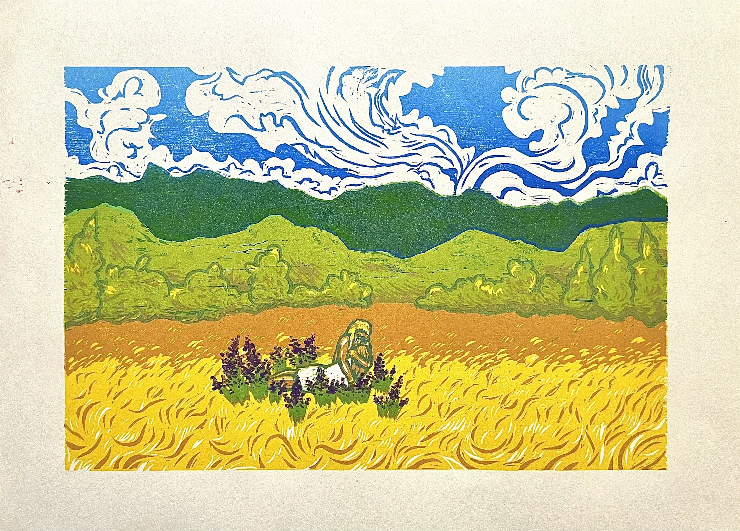 Apollo and Hyacinthus
Woodblock on Paper
8x11", 2024