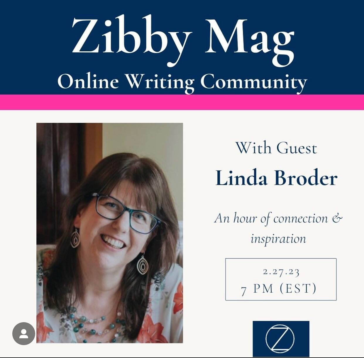 This Monday, February 27 at 7 p.m. (EST)/ 4 p.m. (PT), I will be a guest speaker @zibbymag led by Darcey Gohring. 

Visit zibbymag.com/communityandevents and click &ldquo;Our Writing Community.&rdquo; to join. We will be reading my essay &ldquo;I&rsq