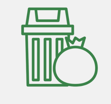 Outline drawing of a trash can and a broken egg on the ground in front of it.