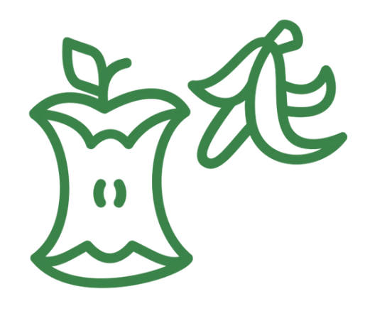 Illustration of a bitten apple with a leaf and a branch with small hanging leaves.