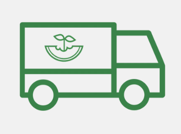 Green delivery truck with a plant logo on the side.
