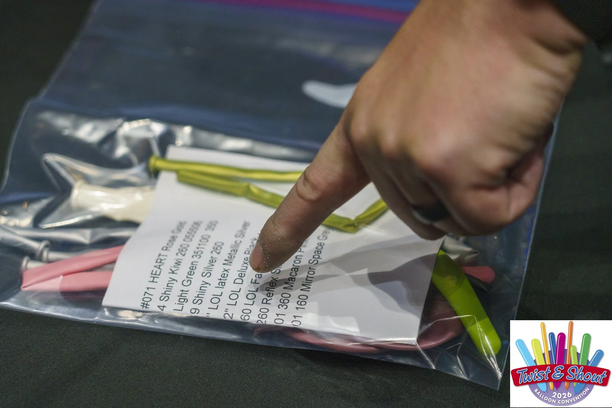 Complete list of the balloons to be used by each competitor