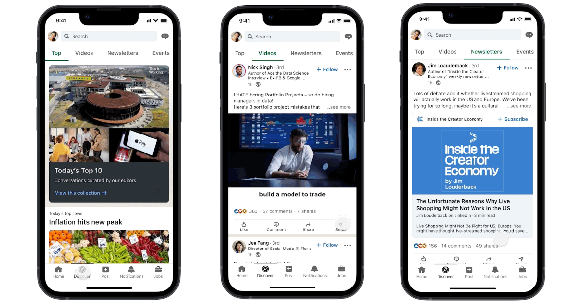 LinkedIn Tests A Dedicated Space For Users To Discover Content Outside ...