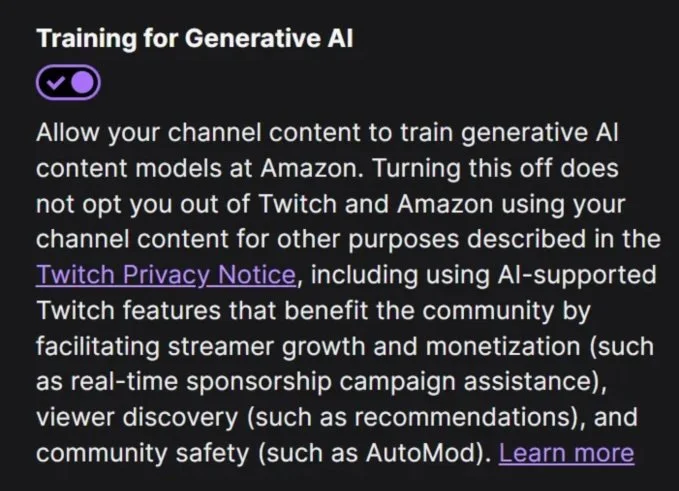Twitch Will Train on Creator Content for Amazon’s Generative AI Models Unless Creators Opt Out