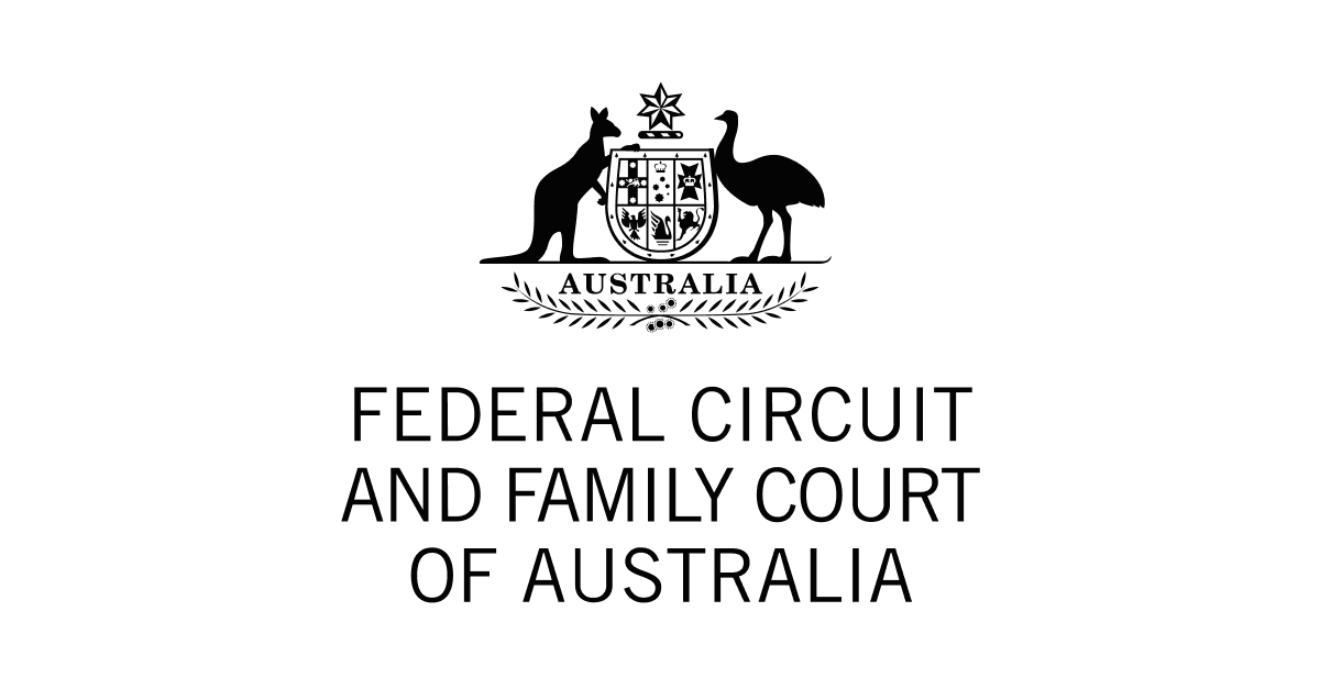 Seal of the Federal Circuit and Family Court of Australia featuring Australian coat of arms with kangaroo and emu, and text indicating the court's name.