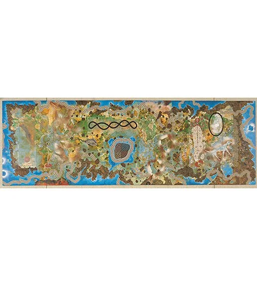 Michael Eather & Friends, 1995-1997, Synthetic polymer paint, natural pigments, shellac, photocopied images on 75 boards with velvet curtains and rods, 15 panels: 305 x 60cm (each); 300 x 956cm (installed); 2 curtains: 325 x 335cm, 325 x 340cm; 4 cur