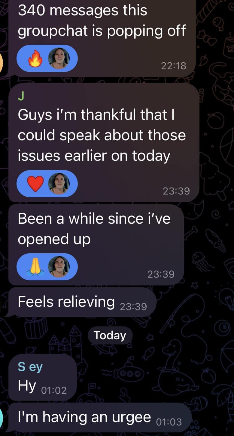 Wankers anonymous is popping off and I&rsquo;m loving the vibes.

It&rsquo;s starting to come together! 👊

A safe space for men to open up and support one another&rsquo;s journey through their challenges and accomplishments 🔥