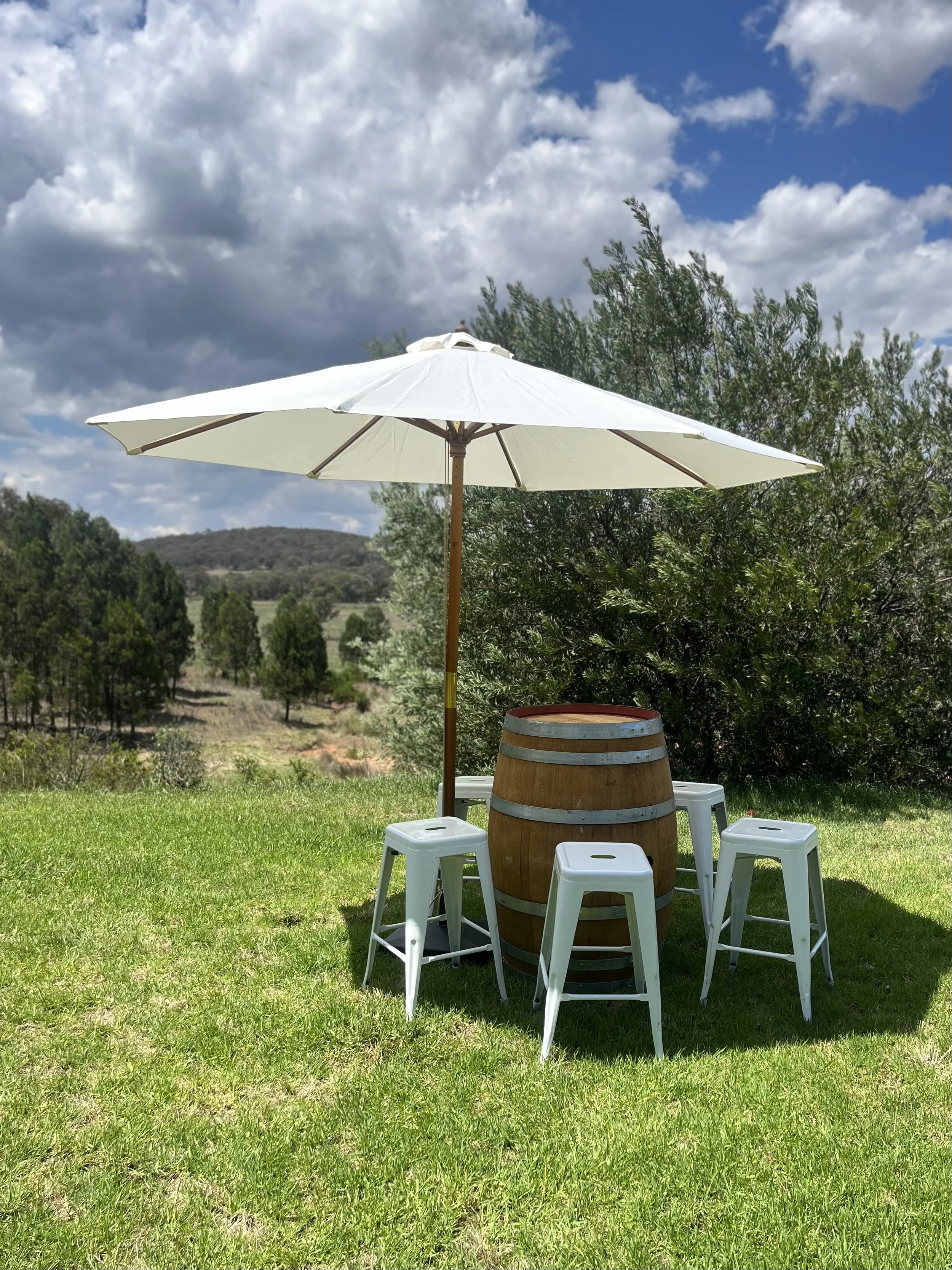 Wine Barrel, Stool & Umbrella set up.jpeg