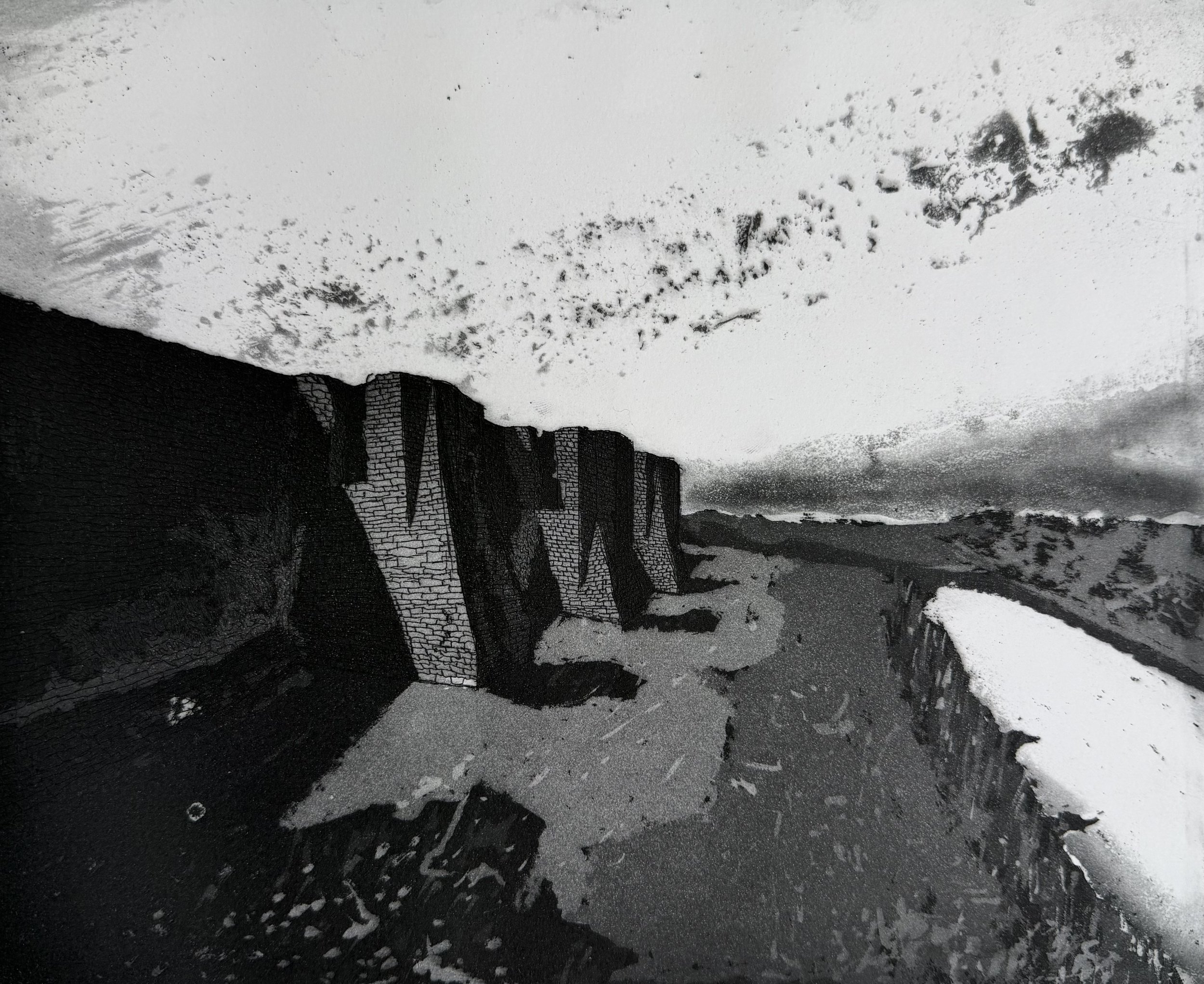 Caerphilly Walls, Etching, 29
x 24cm, 2026