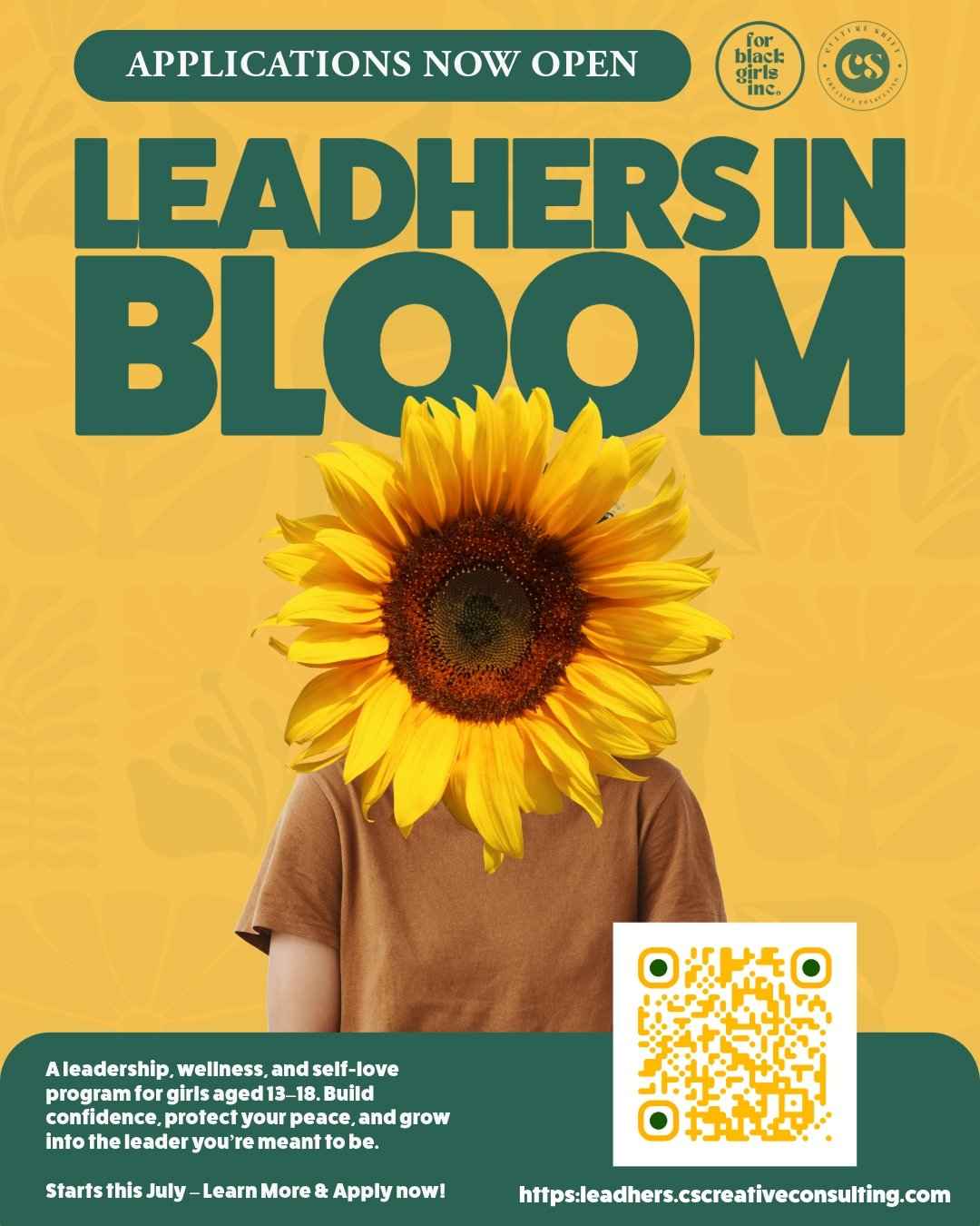 🌸 APPLICATIONS ARE NOW OPEN! 🌸
Our LeadHers in Bloom program is starting soon and we&rsquo;re ready to pour into the next generation of confident, courageous Black girl leaders! ✨

This summer, girls ages 13&ndash;18 will step into their power thro