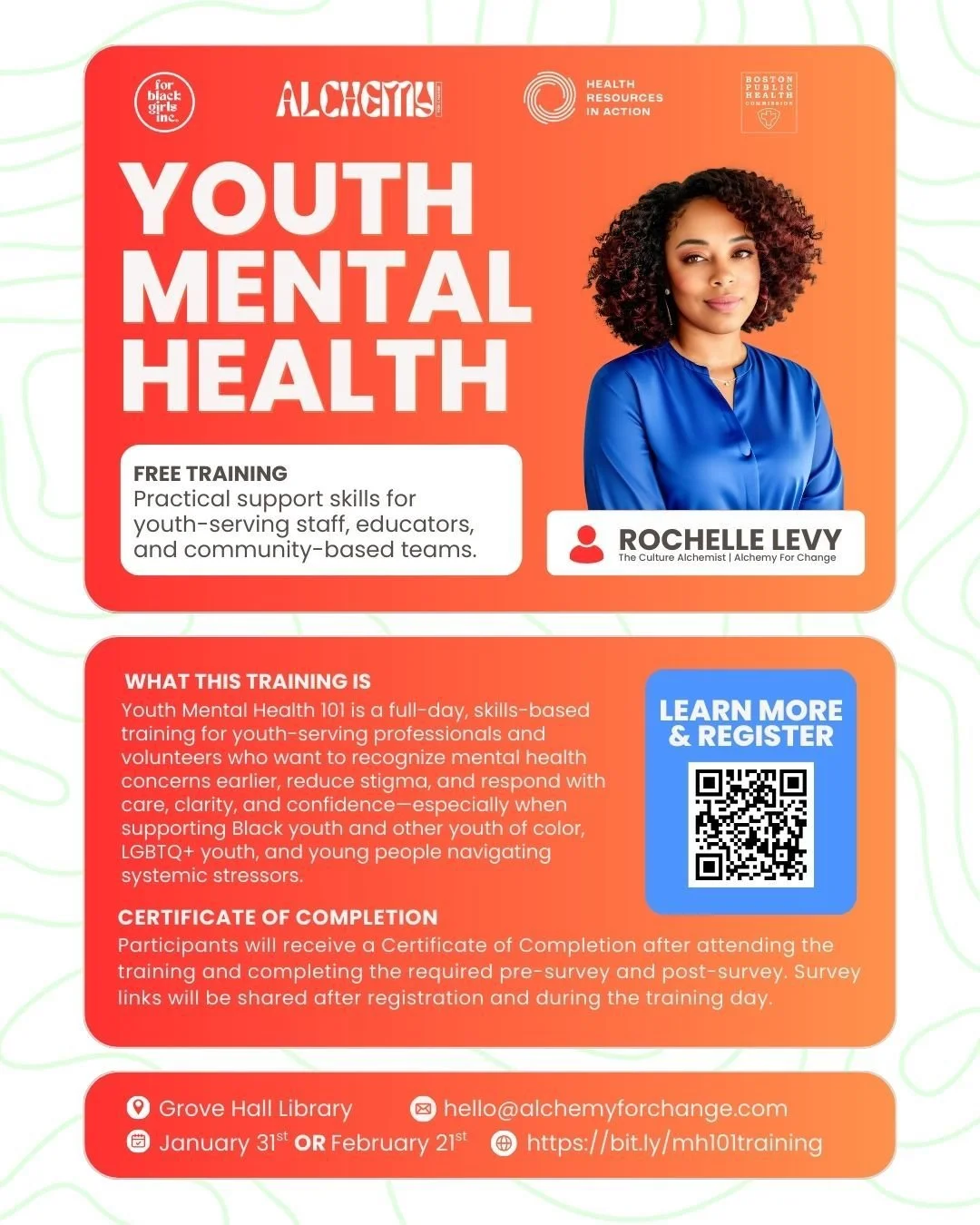 This one is for the folks on the front lines with our young people.

Youth Mental Health 101 is a free, full-day, skills-based training for youth-serving staff, educators, and community leaders who want real tools, not fluff. We&rsquo;re talking earl