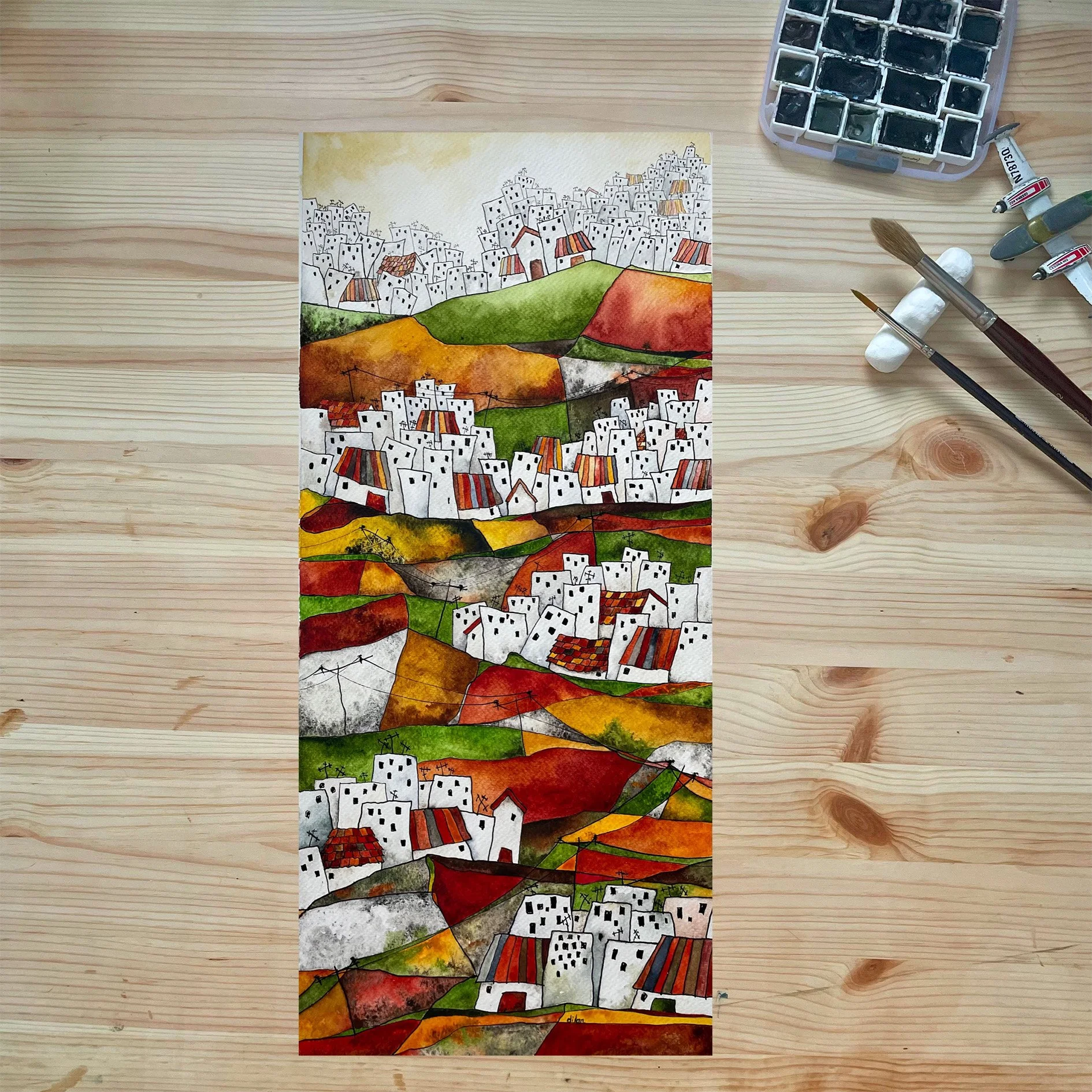 Disarray (2022)
Watercolor on paper 
21x48 cm